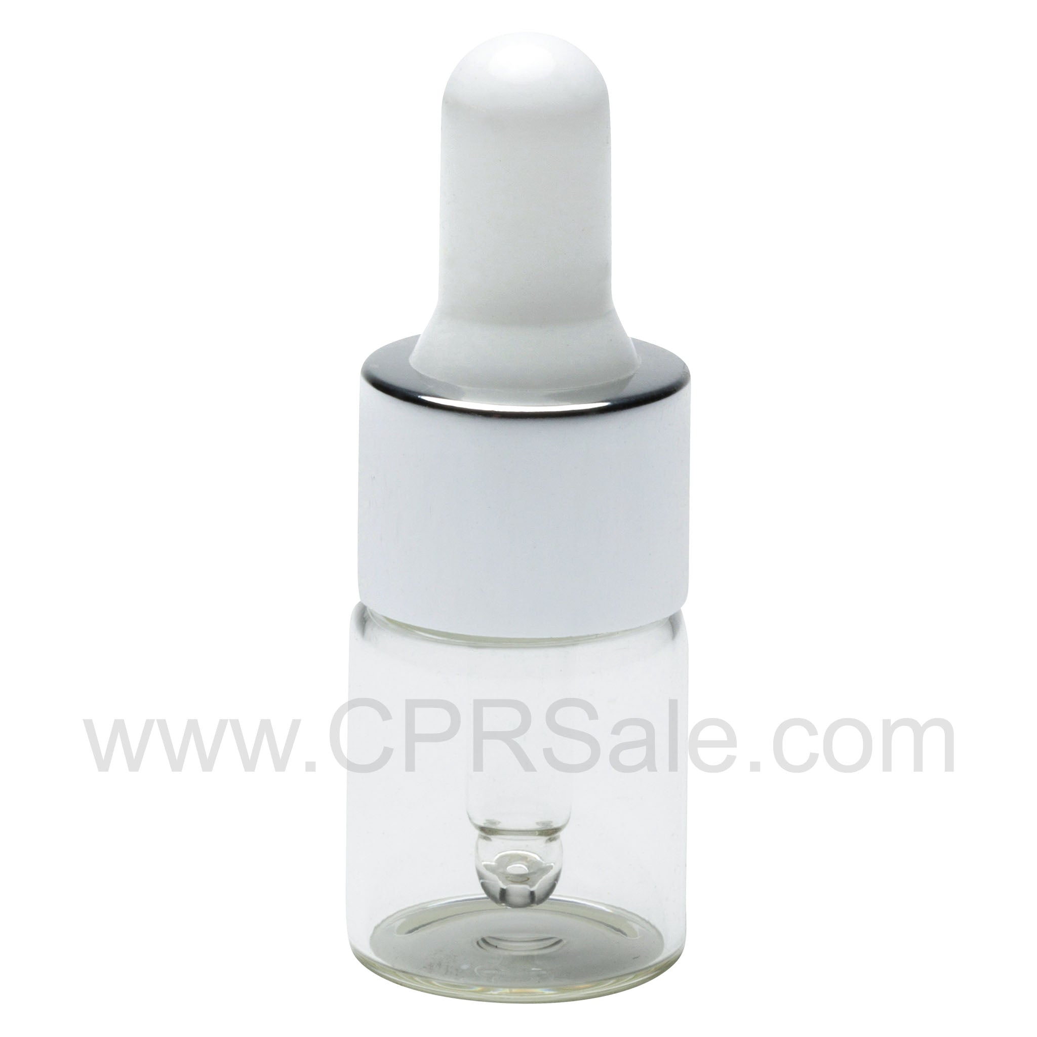 5ml Clear Glass Bottle with Shiny Silver Dropper with White Tip and Glass Pipette 5mm x 45mm (Set)