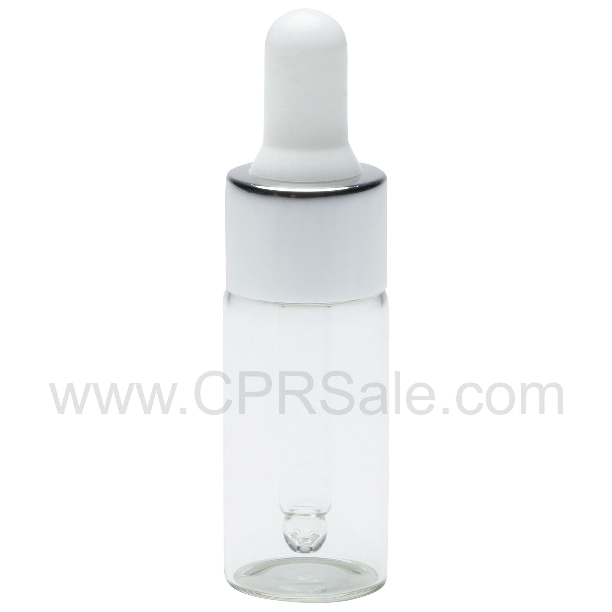 10ml Clear Glass Bottle with Shiny Silver Dropper with White Tip and Glass Pipette 5mm x 45mm (Set)