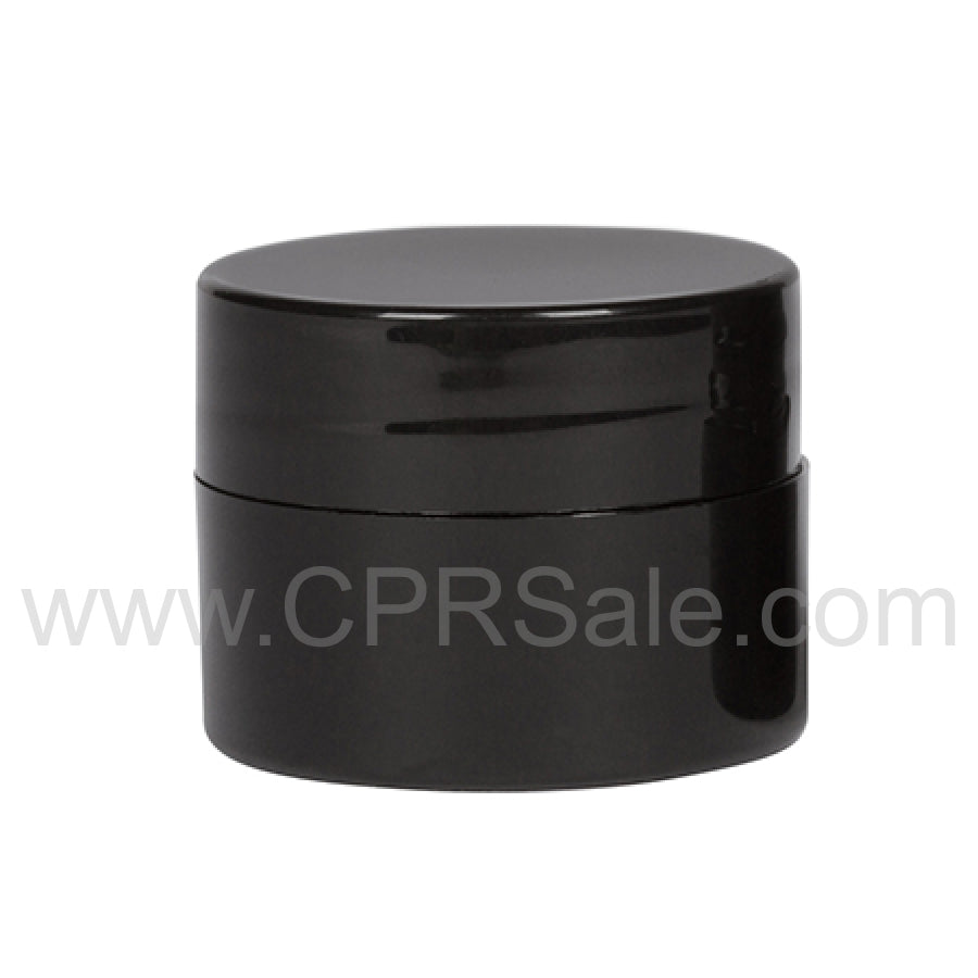 Jar, PP, Round, Black, Straight Sided, w/Black Straight Sided Cap, No Liner, 0.25oz, 33mm