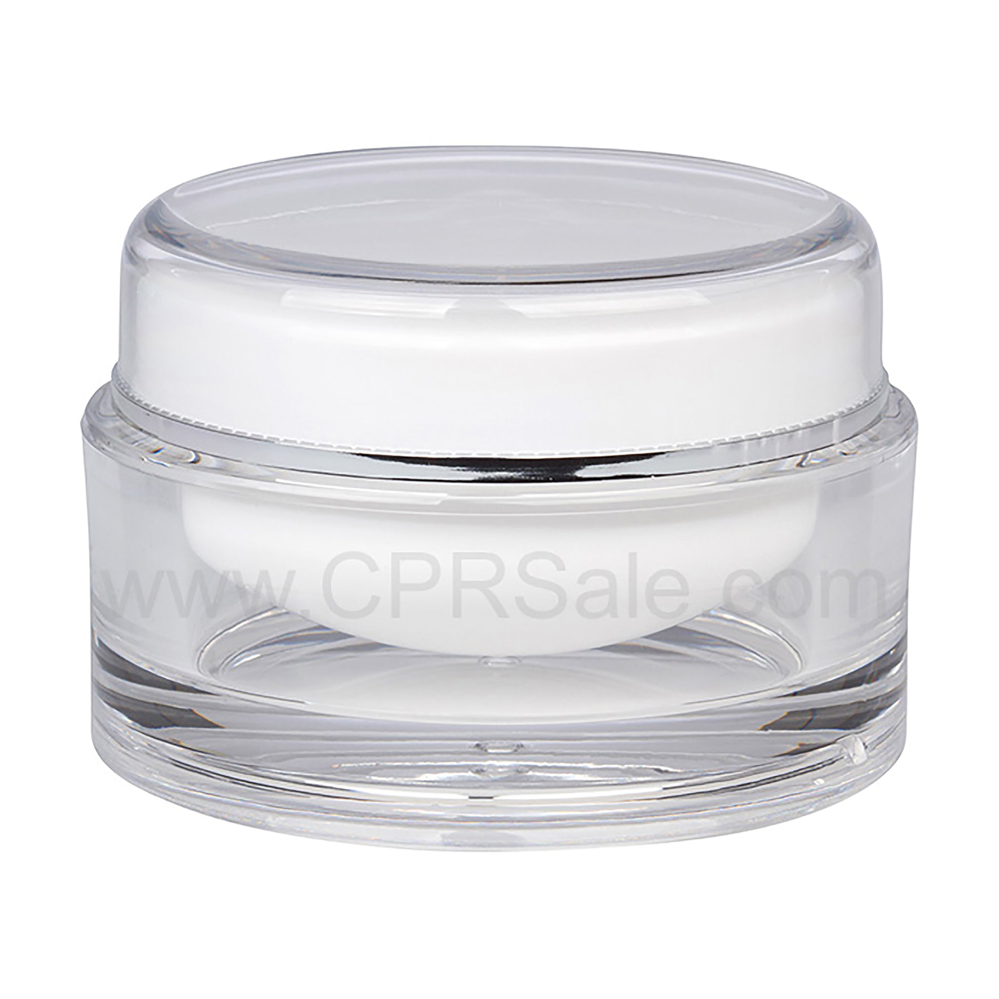 Jar, Acrylic, Clear, Round, Cap with Silver Band, 100mL, 3.4oz
