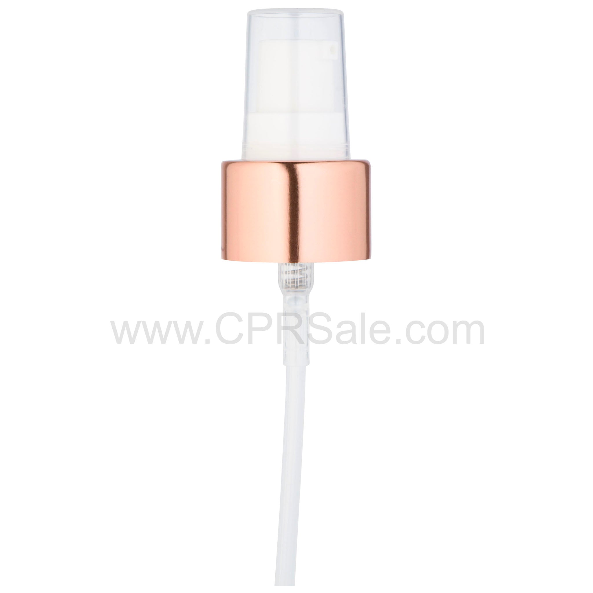 Pump, 20/410, Treatment, Shiny Rose Gold Collar, White Actuator, Clear PP Hood, Dip tube Length: 6 in