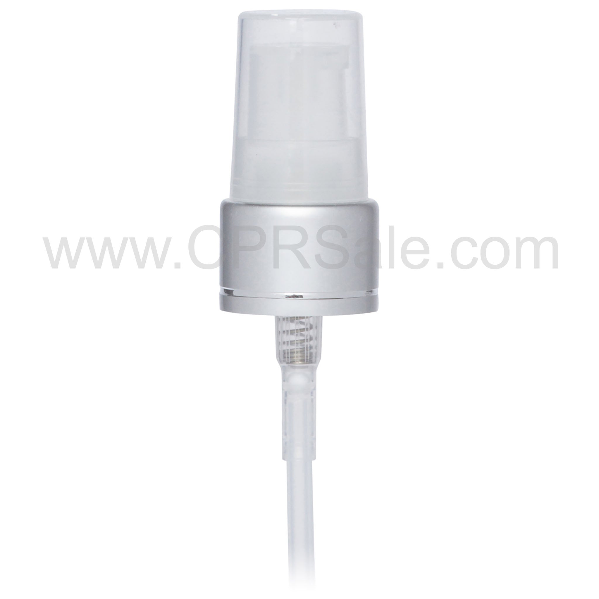 Pump, 24/410, Treatment, Matte Silver Collar with Shiny Silver Band, Natural Actuator, Output 0.28 - 0.48cc, Dip tube Length: 6.5 in
