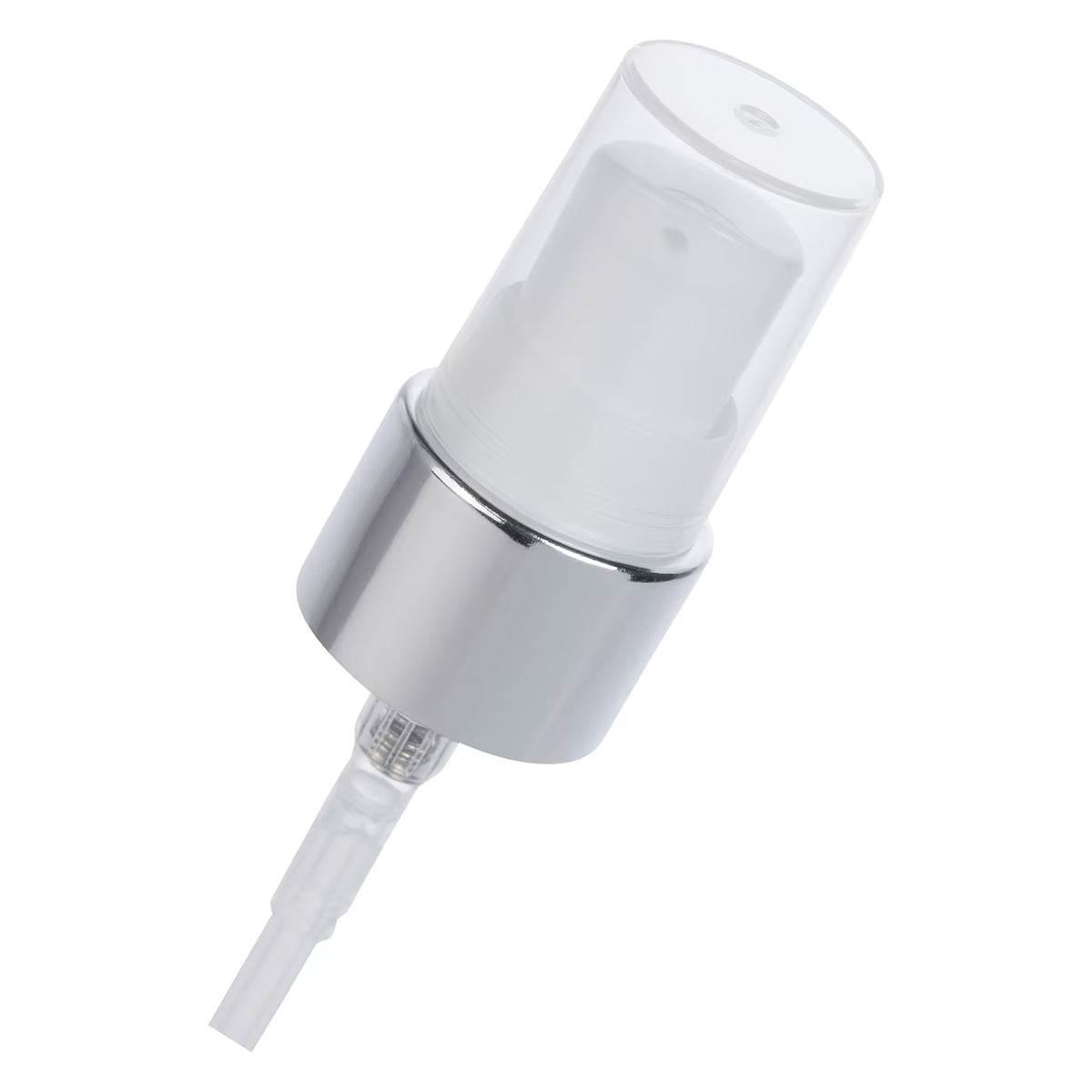 Pump, 20/410, Treatment, Shiny Silver Collar, White Actuator, Output 0.28 - 0.48cc, Dip tube Length: 6 in