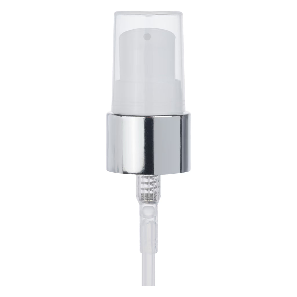 Pump, 20/410, Treatment, Shiny Silver Collar, White Actuator, Output 0.28 - 0.48cc, Dip tube Length: 6 in
