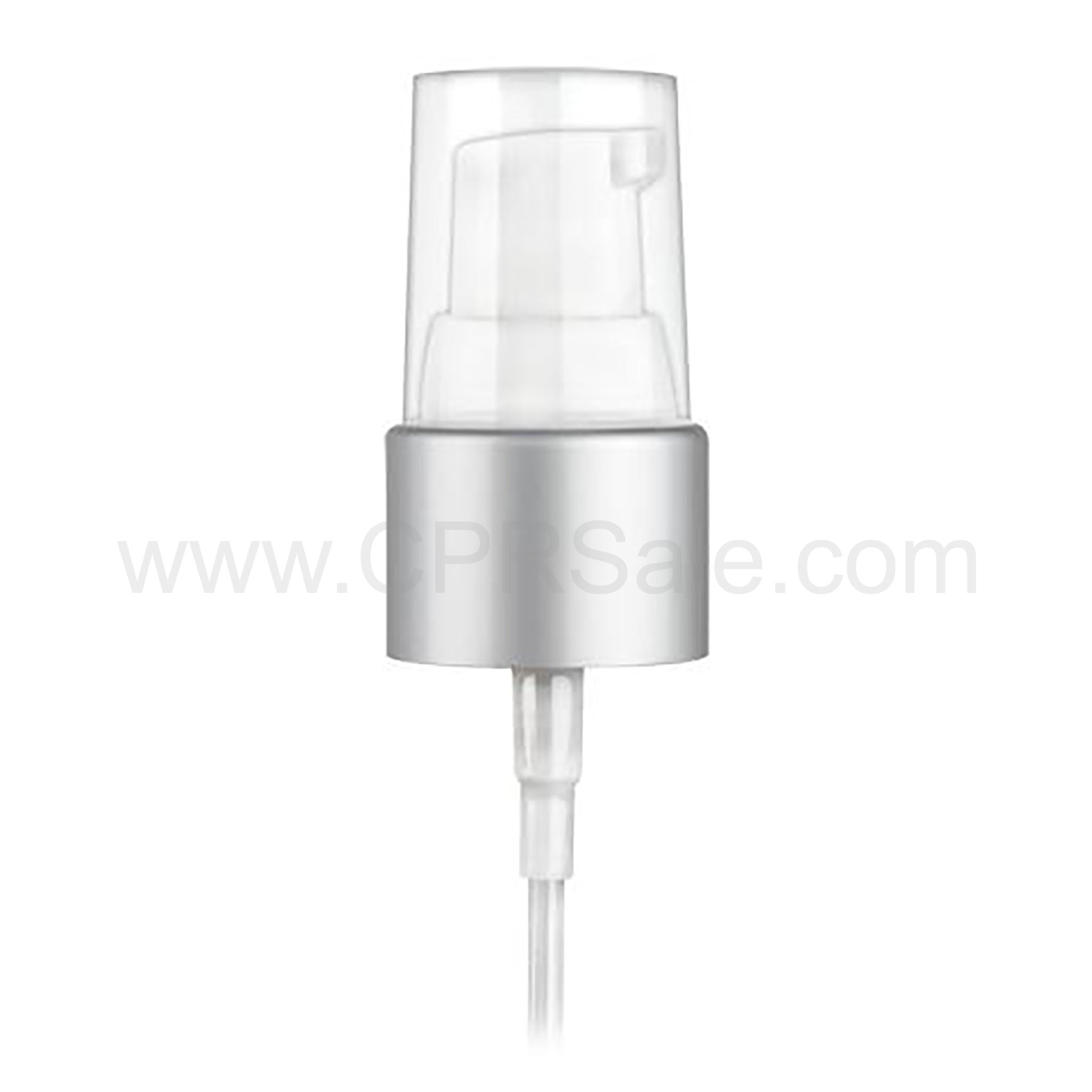 Pump, 24/410, Treatment, Matte Silver Collar, White Actuator, Clear PP Hood, Dip tube Length: 6.5 in