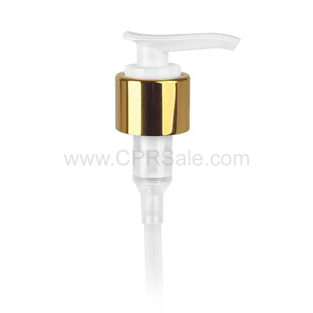 Pump, 24/410, Shiny Gold/White, 2cc. Saddle Head, Diptube Length = 9 inches