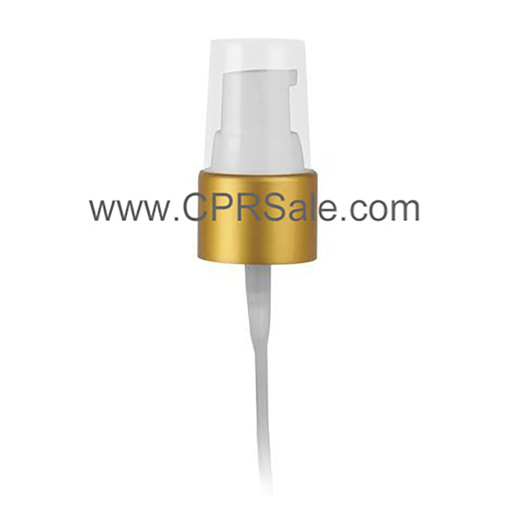 Pump, 24/410, Treatment, Matte Gold Collar, White Actuator, Clear PP Hood, Dip tube Length: 6.5 in