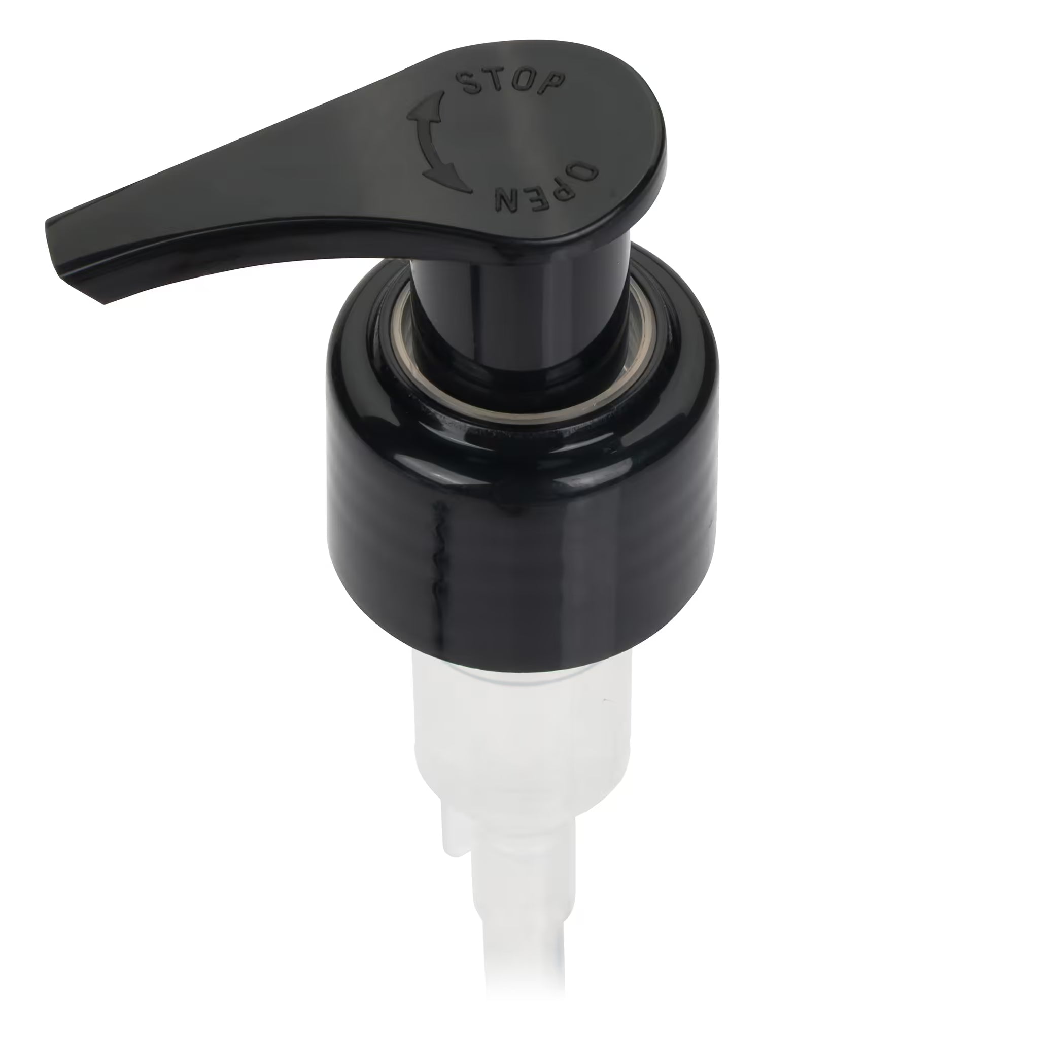 Pump, 24/410, Black, Smooth, 2.3cc. Saddle Head, Locking, Diptube Length = 7 inches