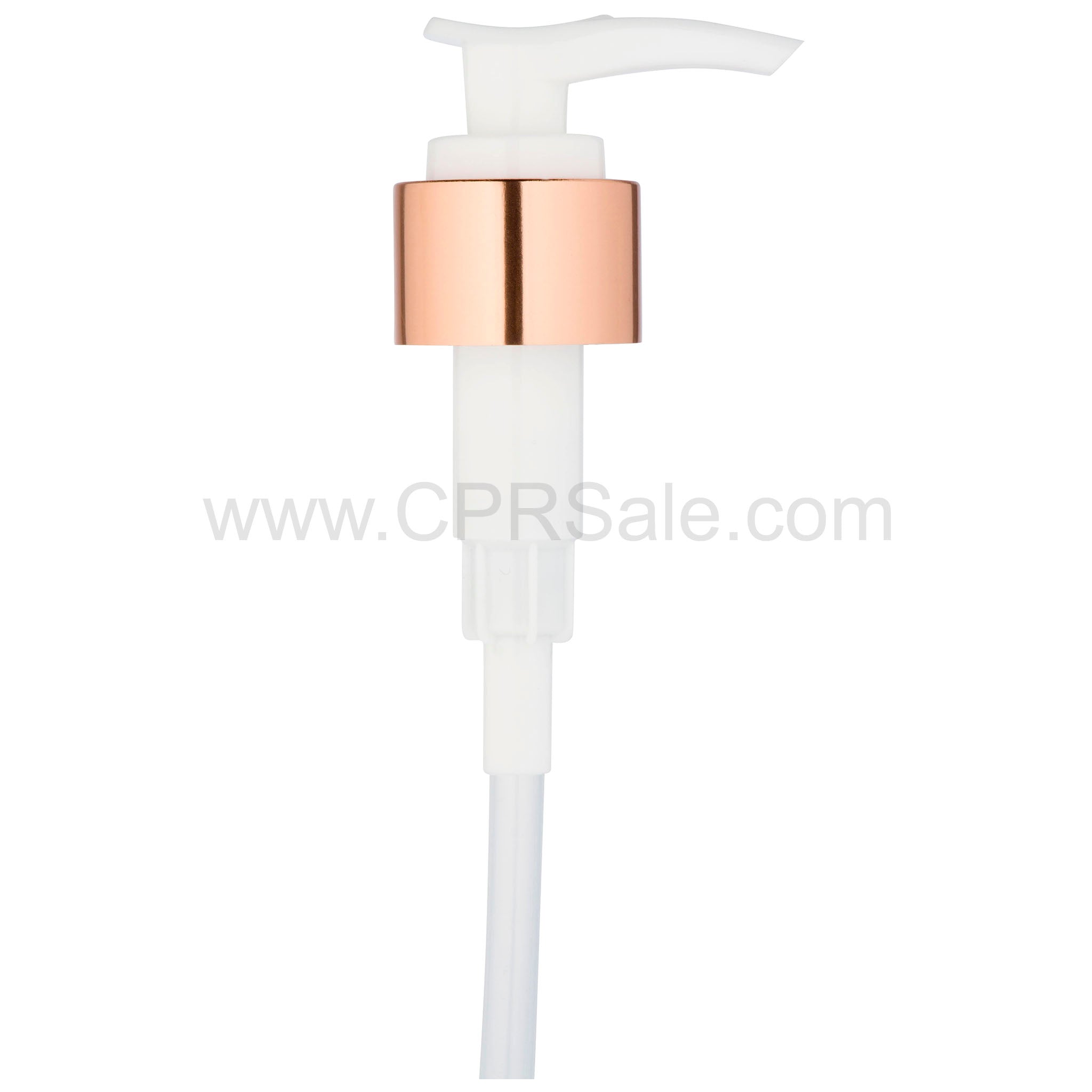 Pump, 24/410, Shiny Rose Gold/White, 2cc. Saddle Head, Diptube Length = 9 inches