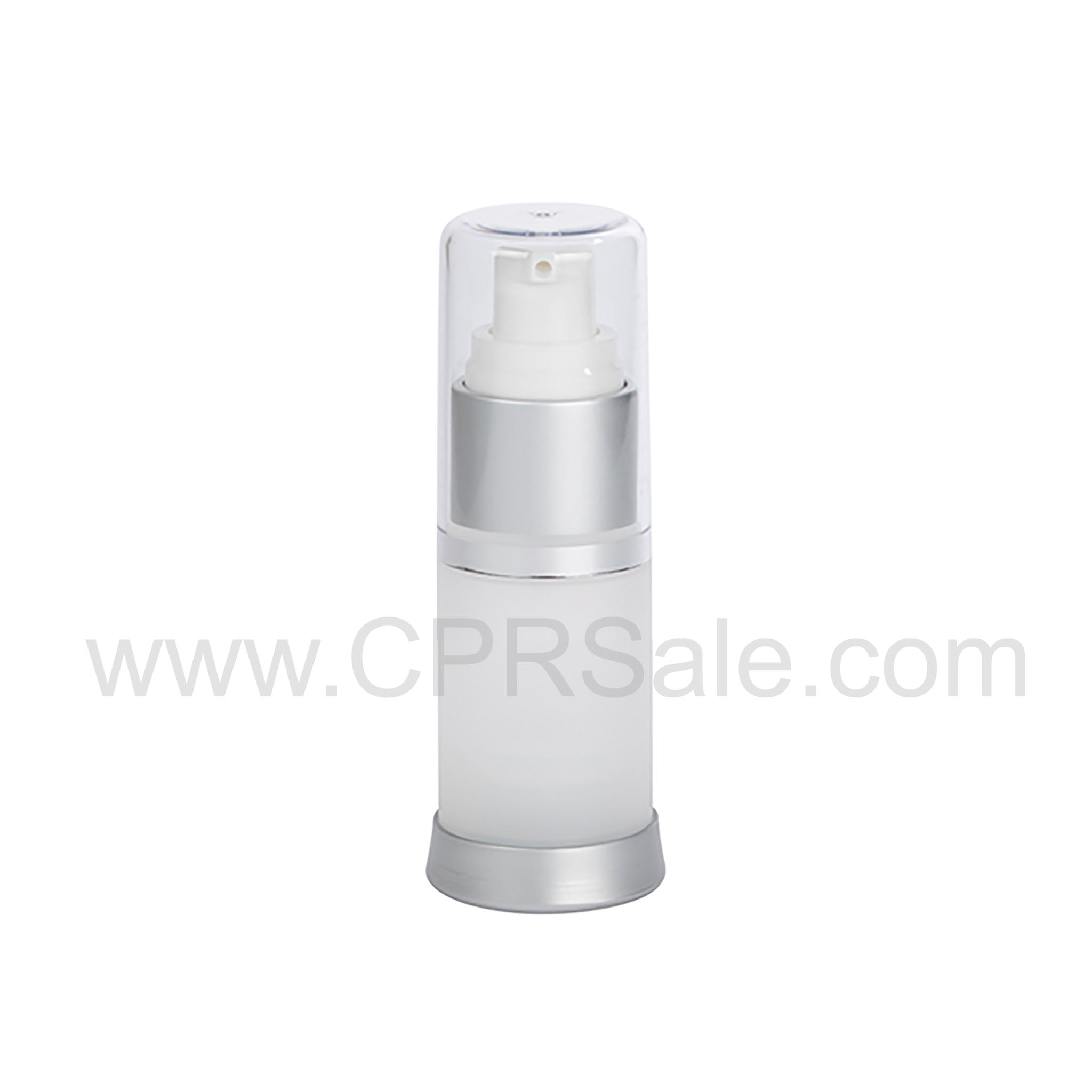 Airless Bottle, Clear Cap, Matte Silver Collar, Frosted Body, 15 mL
