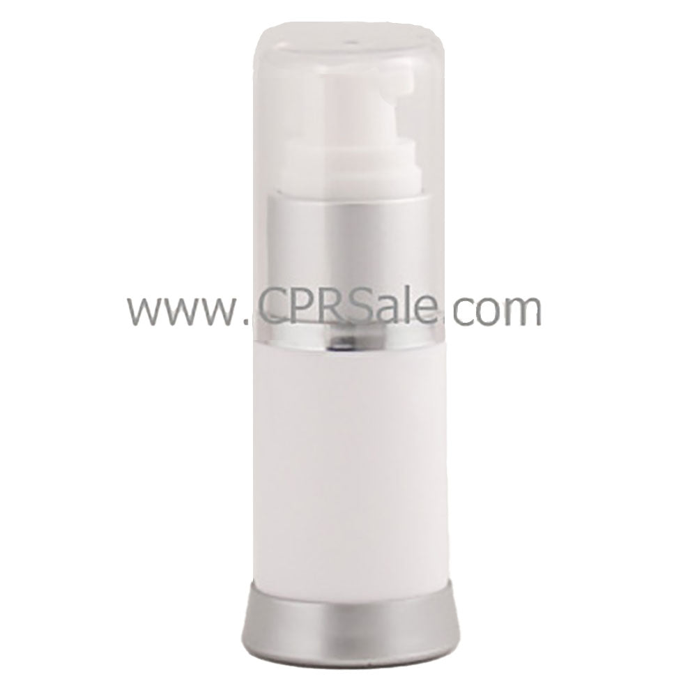 Airless Bottle, Clear Cap, Matte Silver Collar, White Body, 15mL