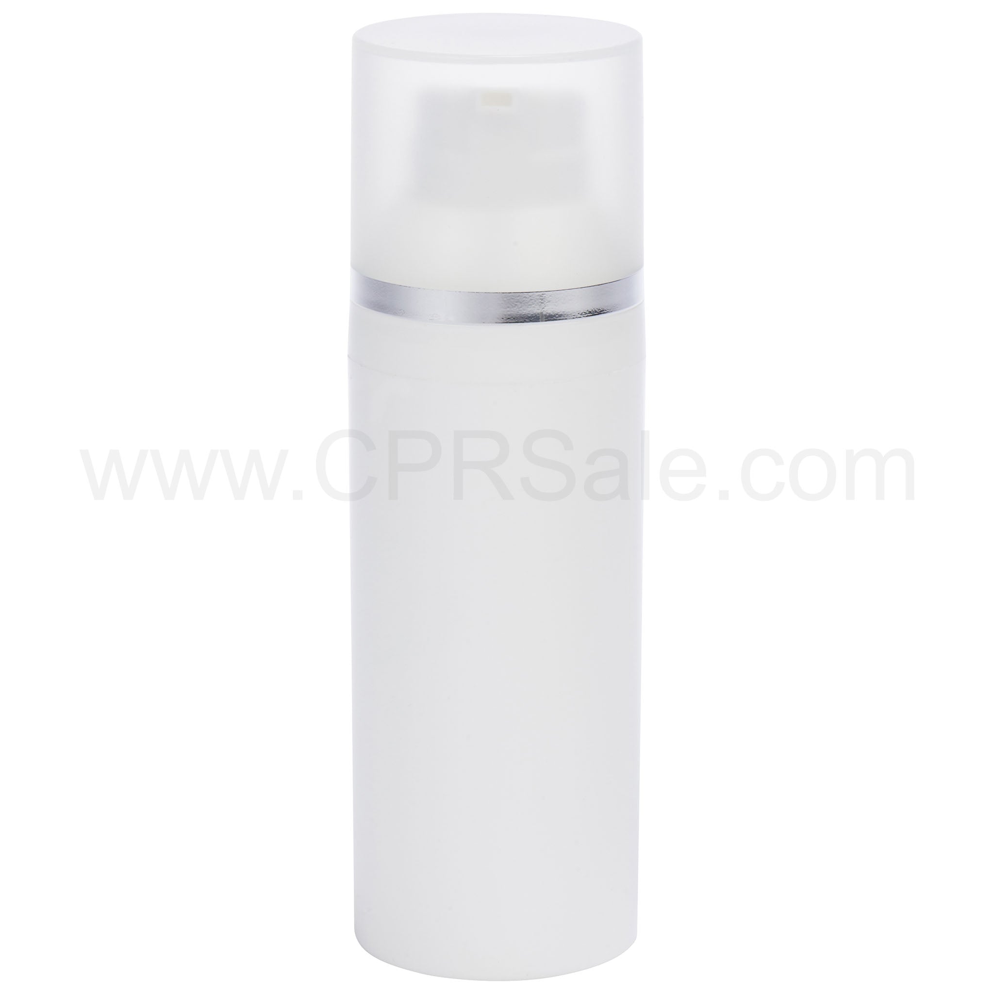 Airless Bottle, Frosted Cap with Shiny Silver Band, White Collar, White Body, 30mL