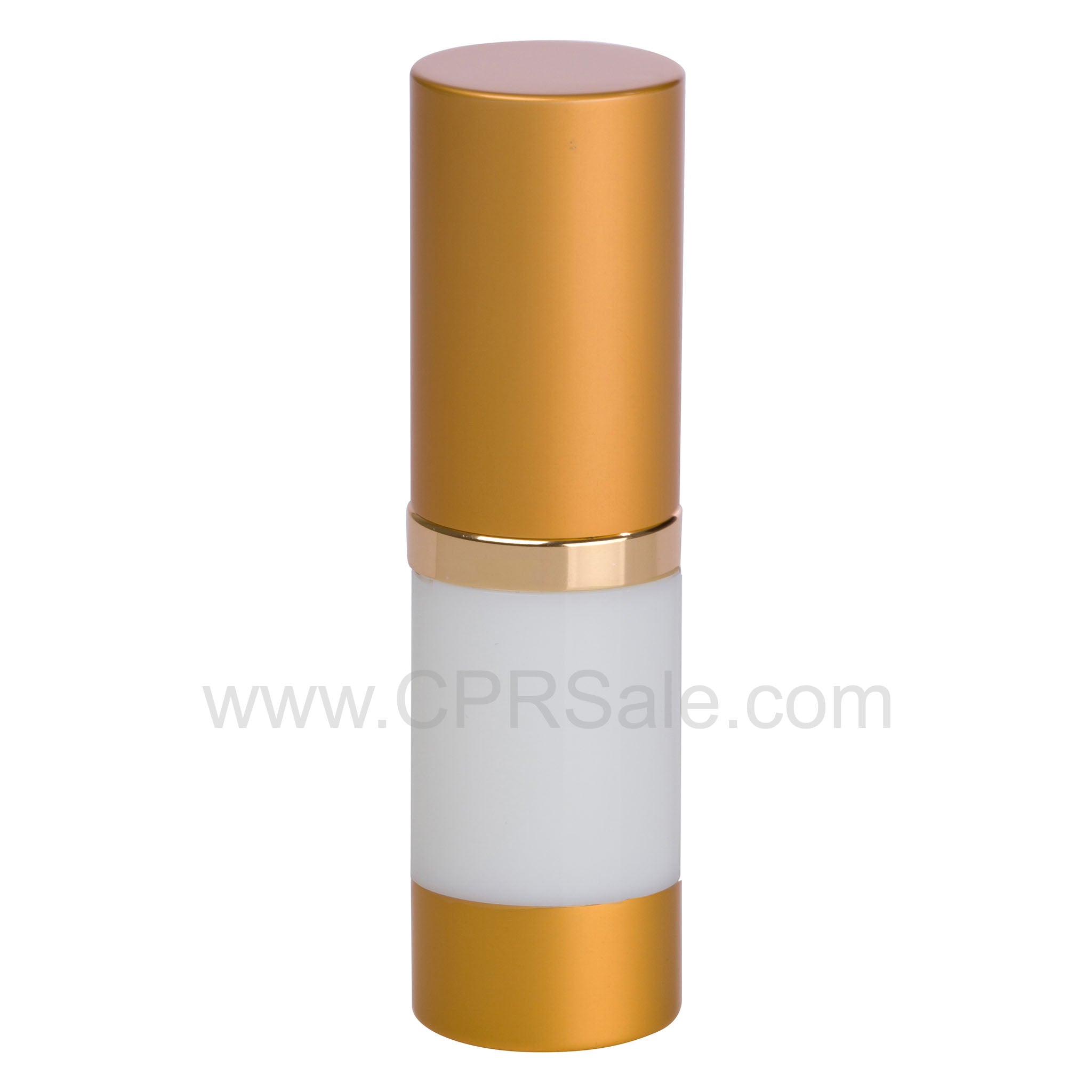Airless Bottle, Matte Gold Cap, Shiny Gold Collar, White Body, 10 mL