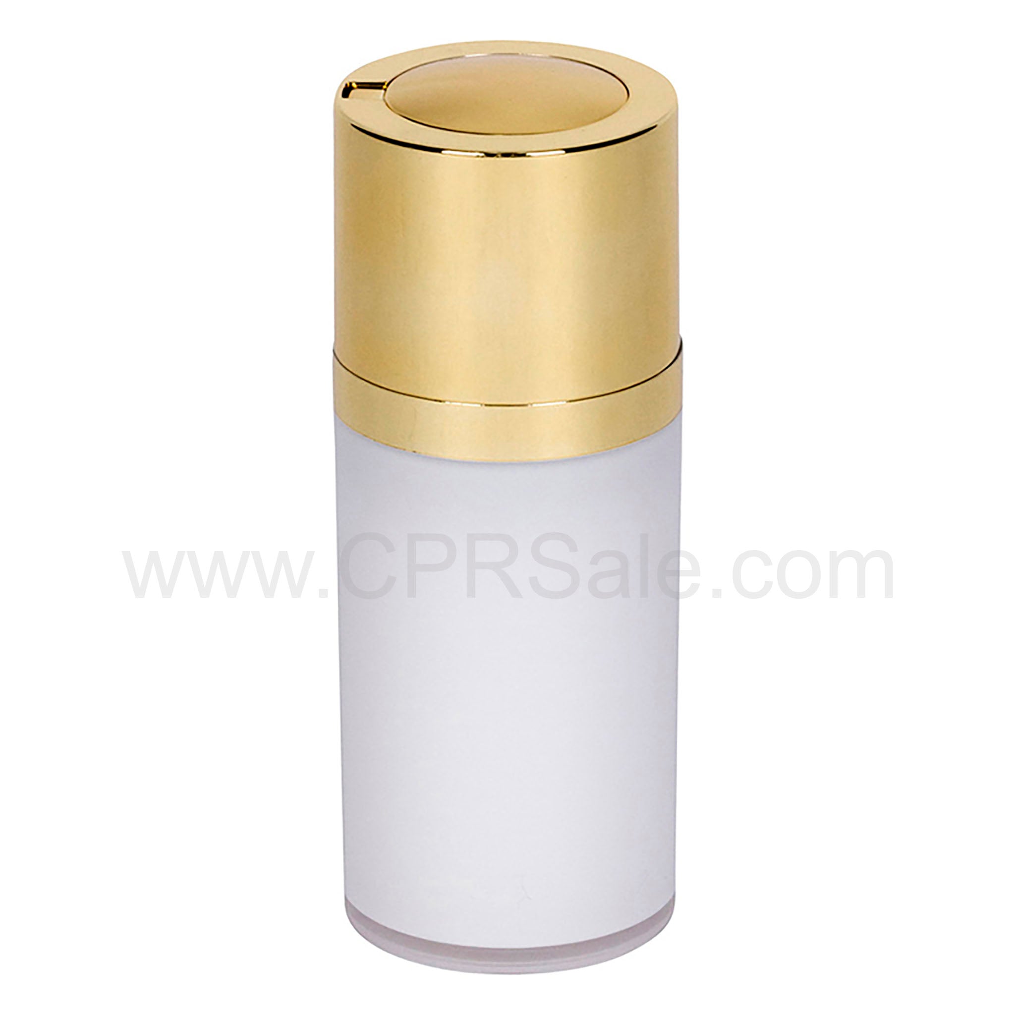 Airless Bottle, Shiny Gold Twist Up Dispenser, White Body, 15 mL