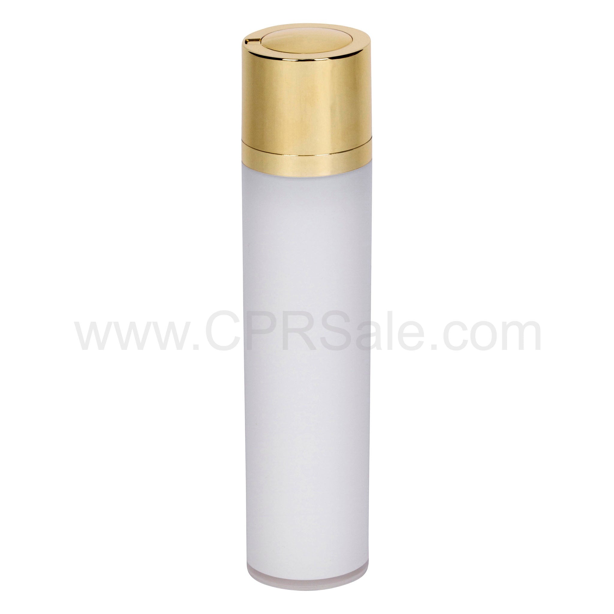 Airless Bottle, Shiny Gold Twist Up Dispenser, White Body, 50 mL