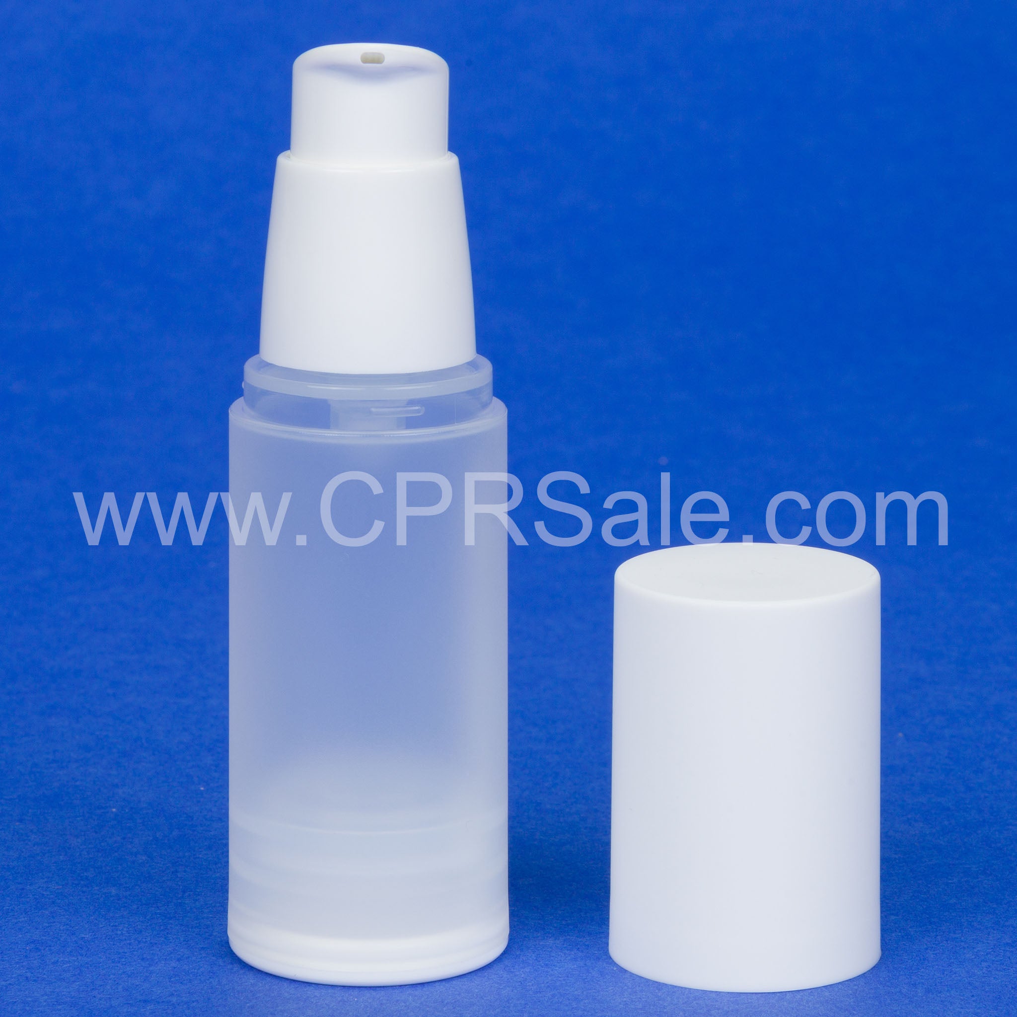 Airless Bottle, White Pump, Matte White Cap, Frosted Body, 30 mL