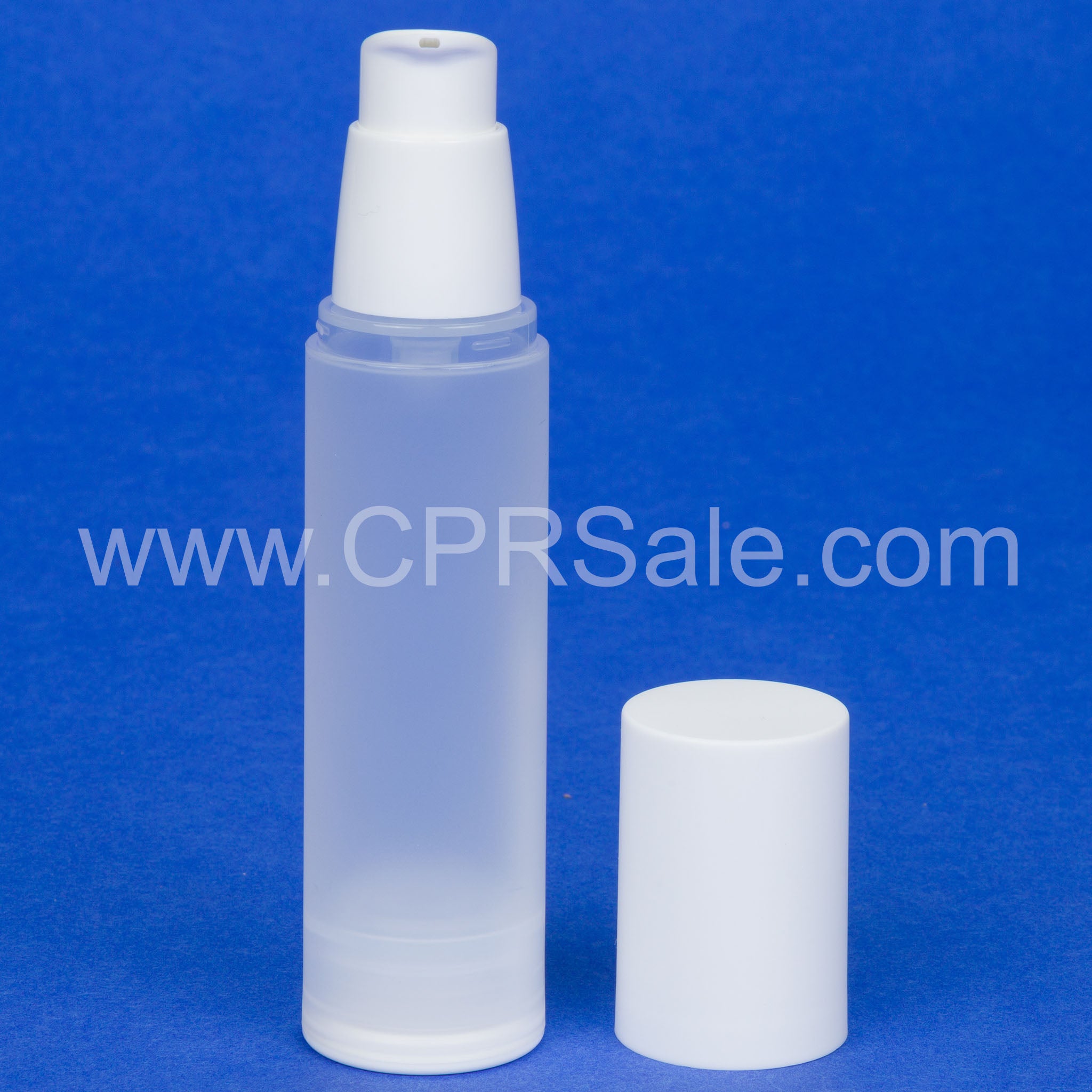 Airless Bottle, White Pump, Matte White Cap, Frosted Body, 50 mL