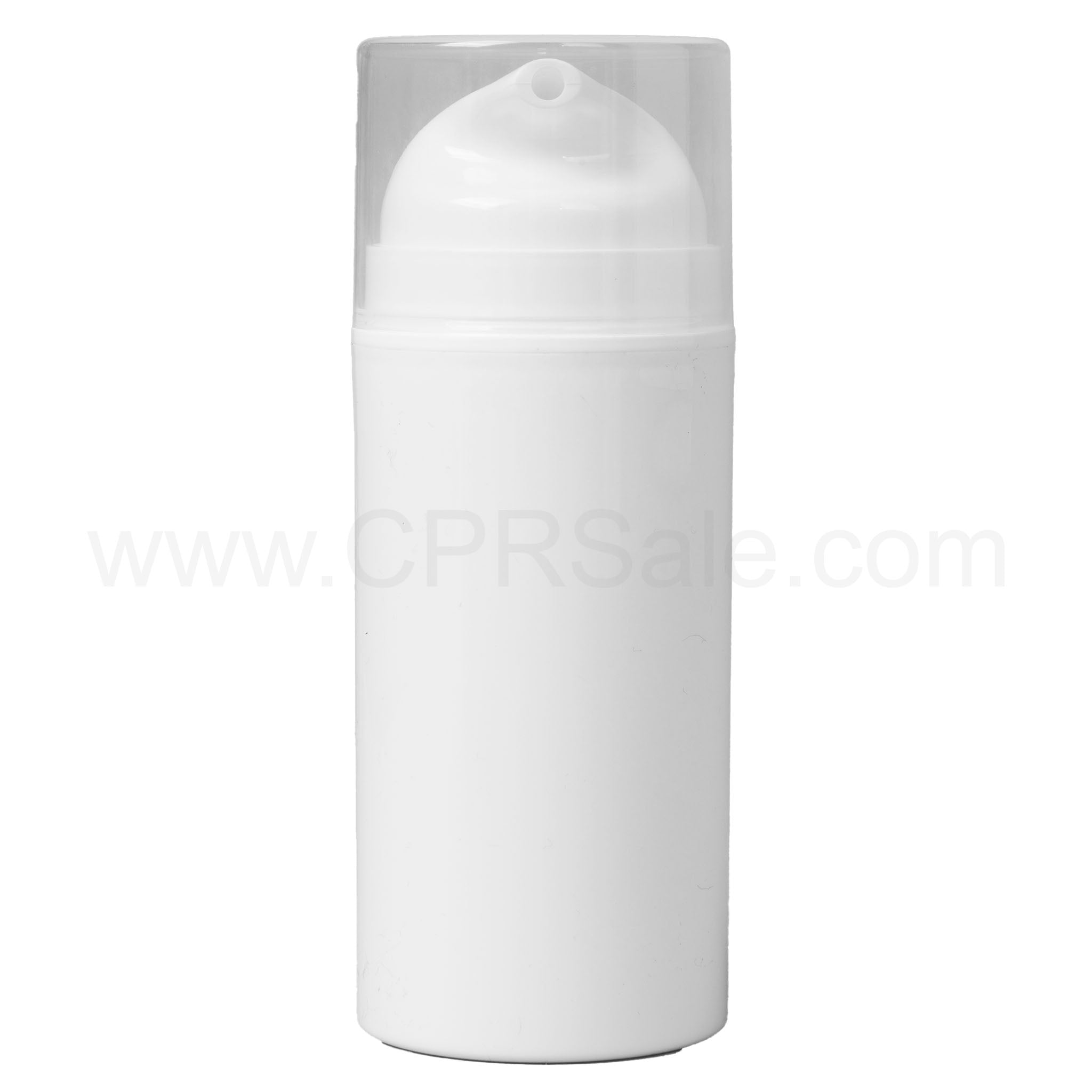 Airless Bottle, Natural Cap, White Pump, White Glossy Body, 100 mL