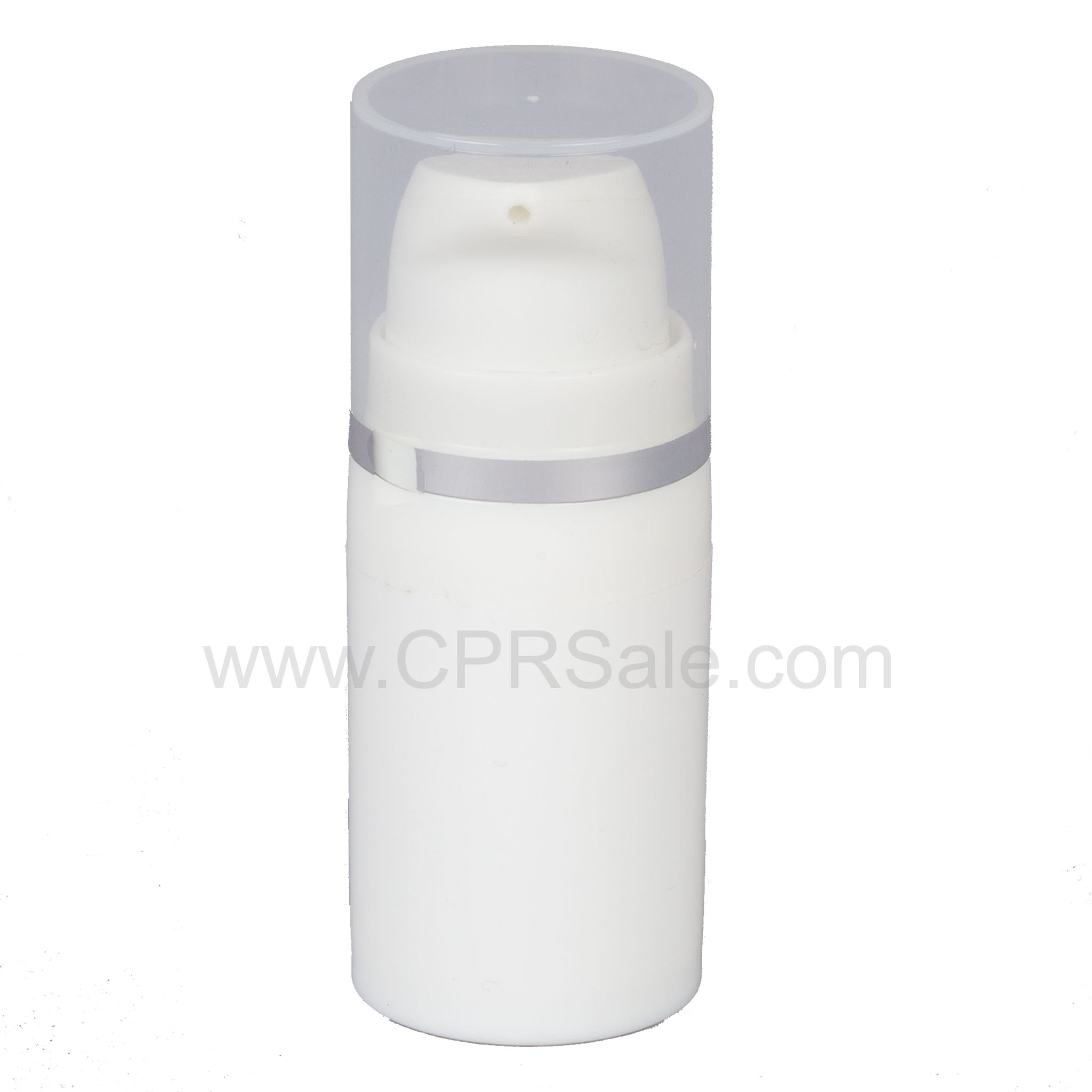Airless Bottle, Natural Cap with Shiny Silver Band, White Pump, White Body, 5 mL