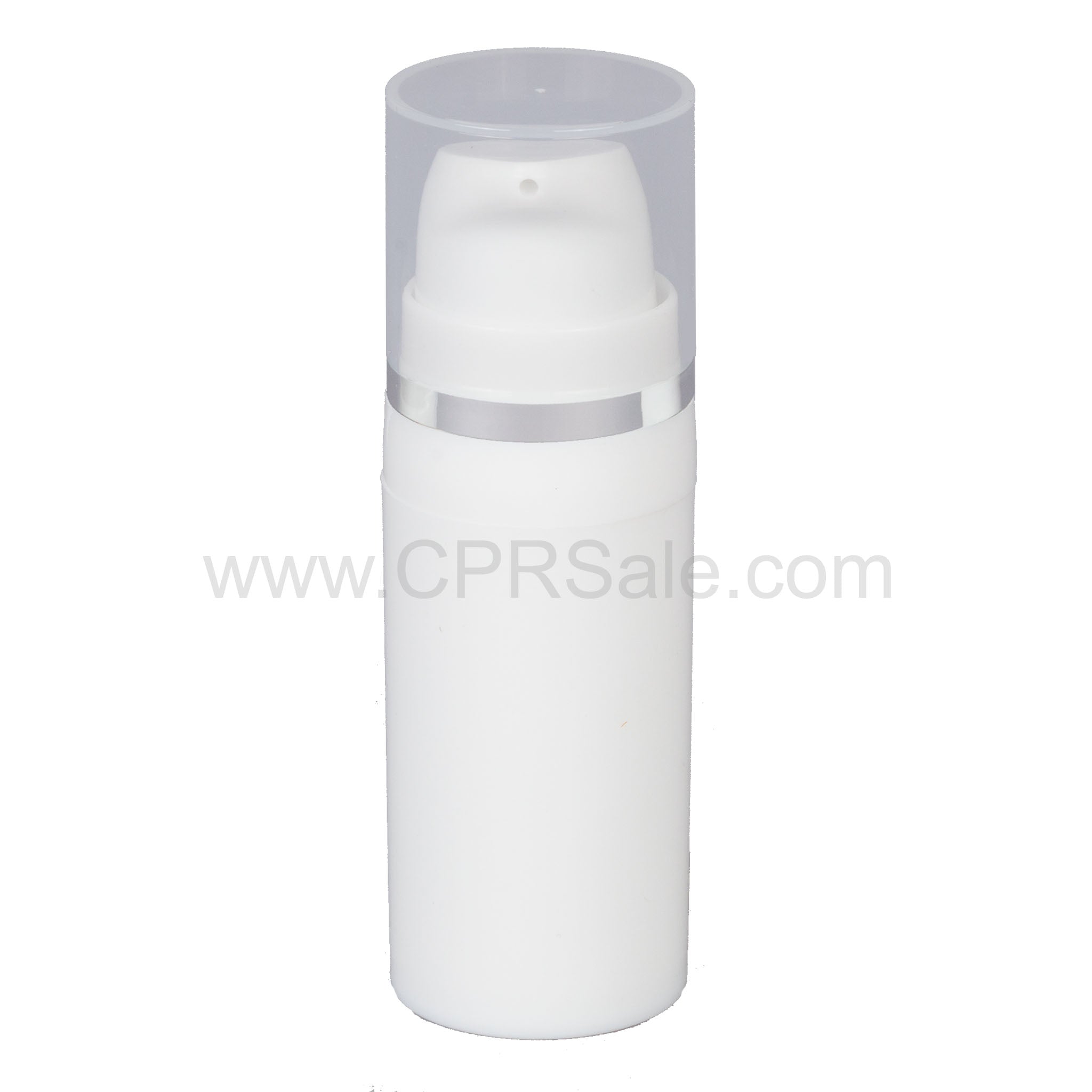 Airless Bottle, Natural Cap with Shiny Silver Band, White Pump, White Body, 10 mL