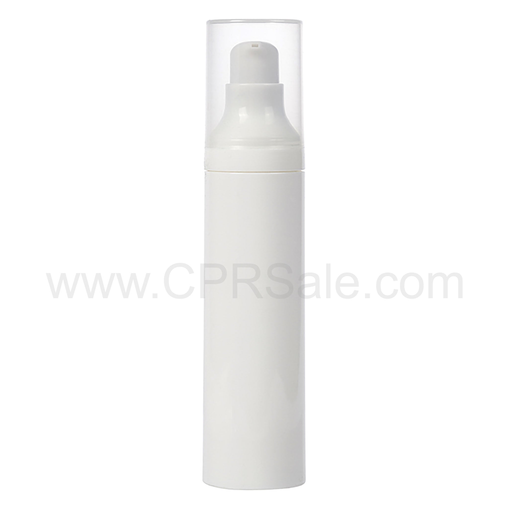 Airless Bottle, Natural Cap, White Pump, White Body, 50mL