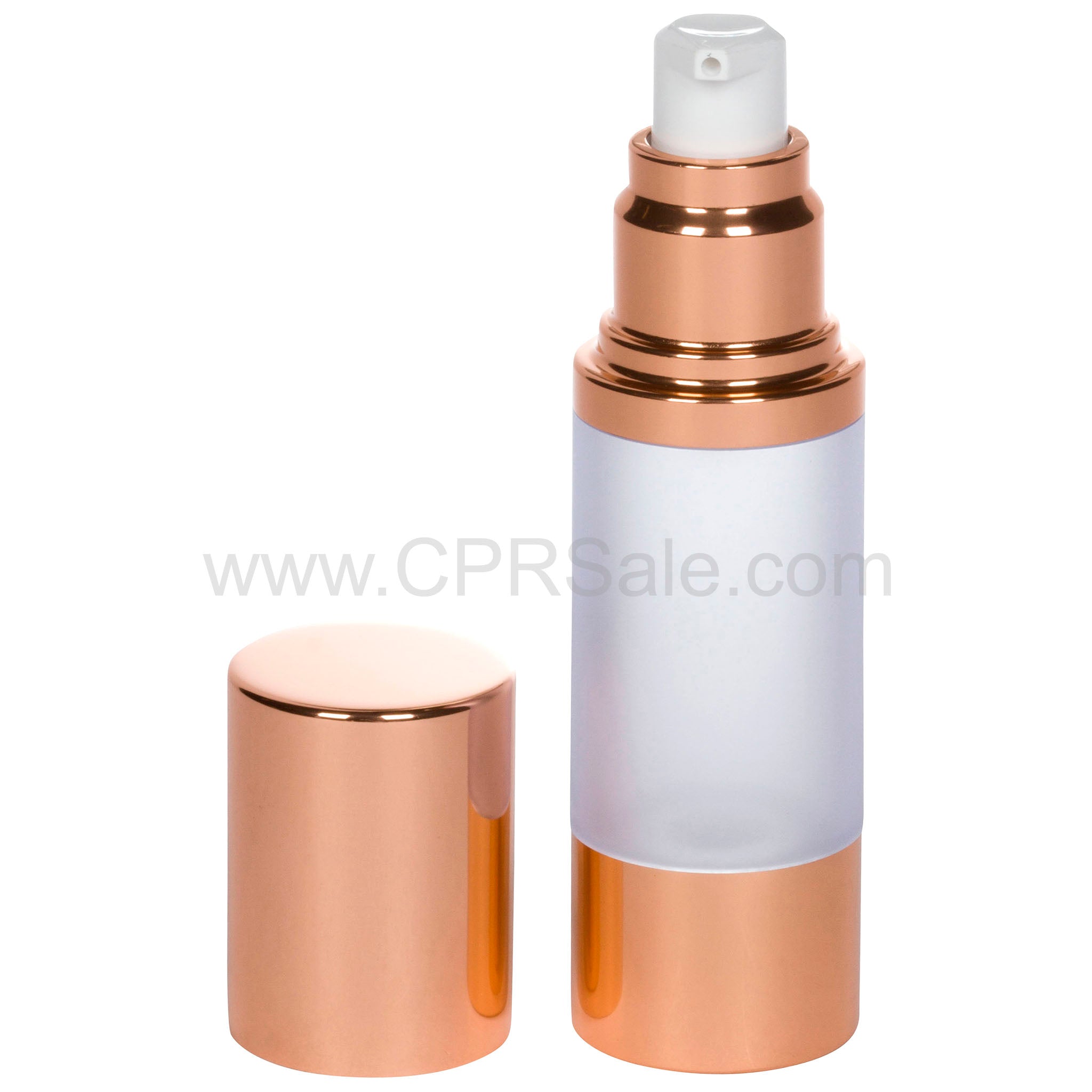 Airless Bottle, Rose Gold Cap, Rose Gold Collar, Frosted Body, 50 mL