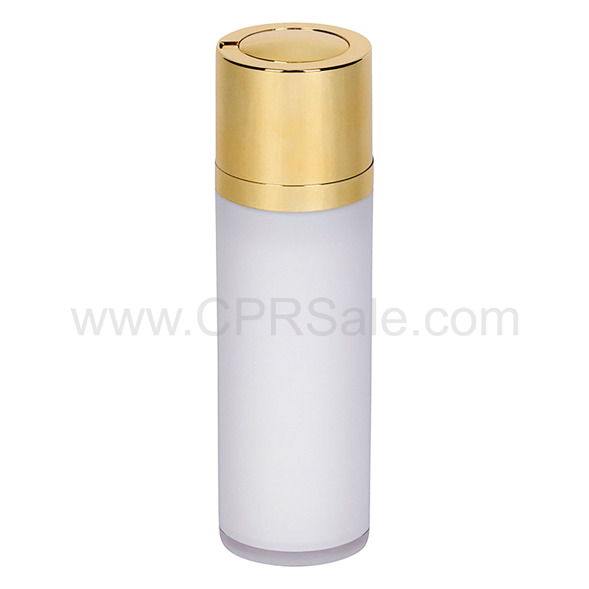 Airless Bottle, Shiny Gold Twist Up Dispenser, White Body, 30 mL