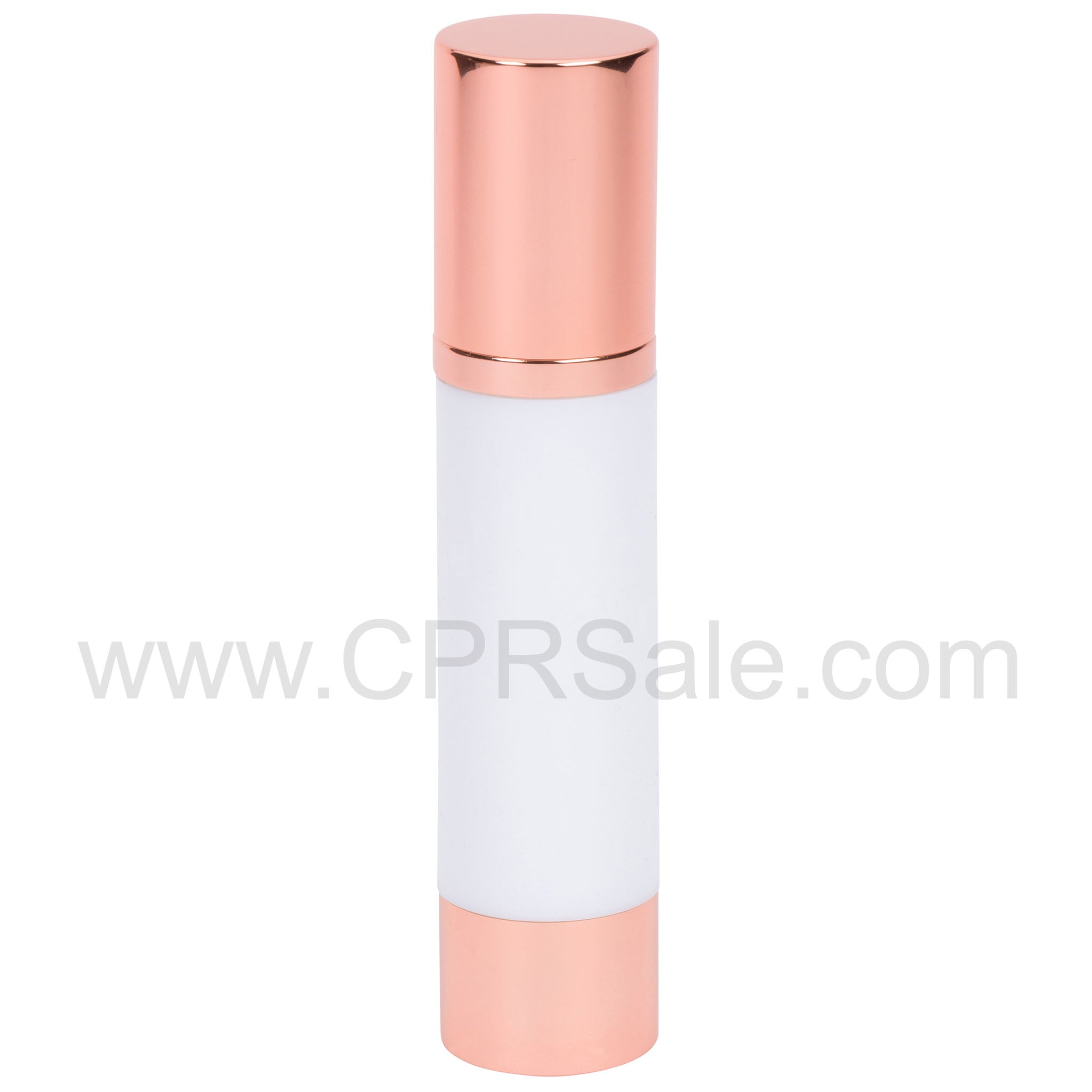 Airless Bottle, Rose Gold Cap, Rose Gold Collar, White Body, 30 mL