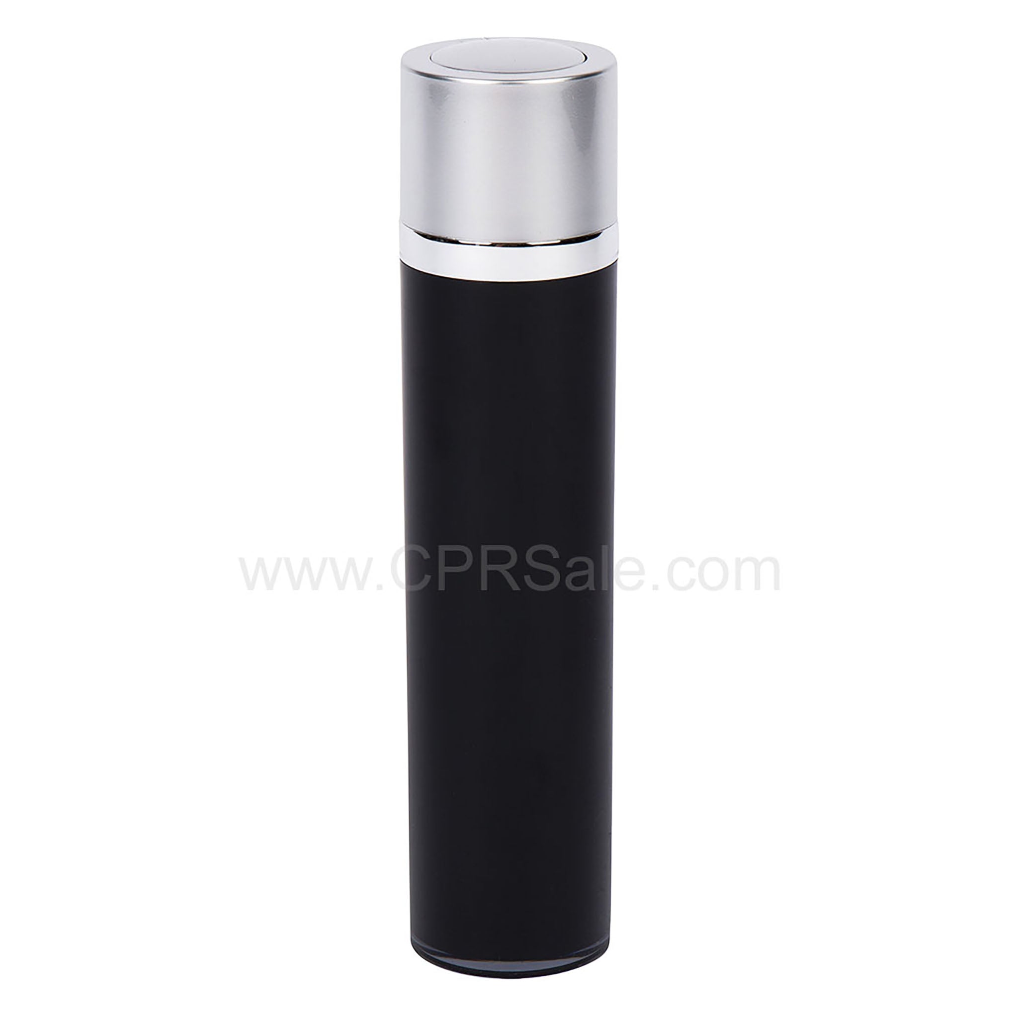 Airless Bottle, Matte Silver Twist Cap with Shiny Silver Band, Black Body, 15 mL