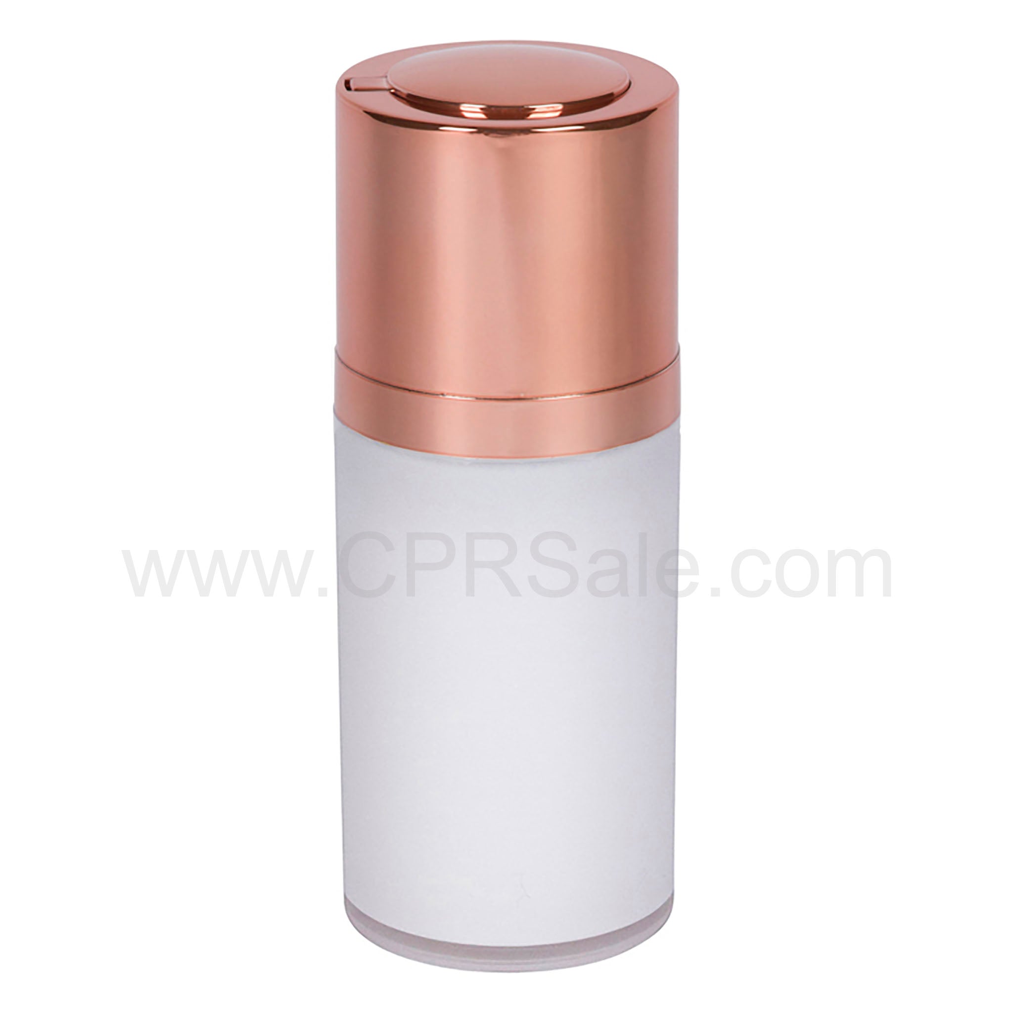 Airless Bottle, Shiny Rose Gold Twist Up Dispenser, White Body, 15 mL