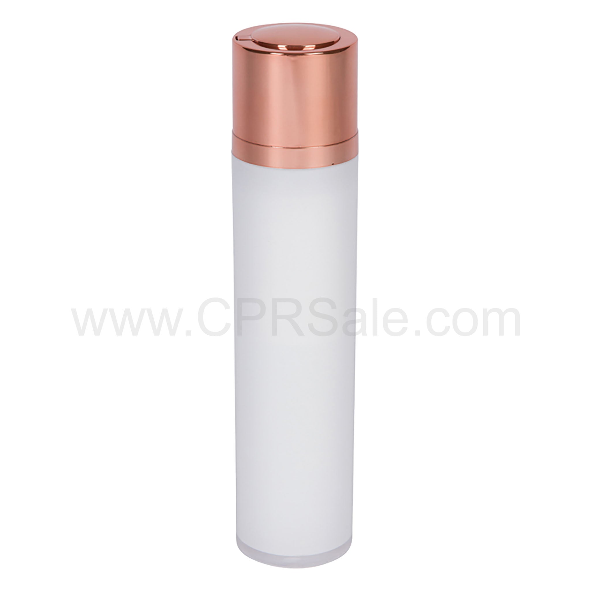 Airless Bottle, Shiny Rose Gold Twist Up Dispenser, White Body, 50 mL