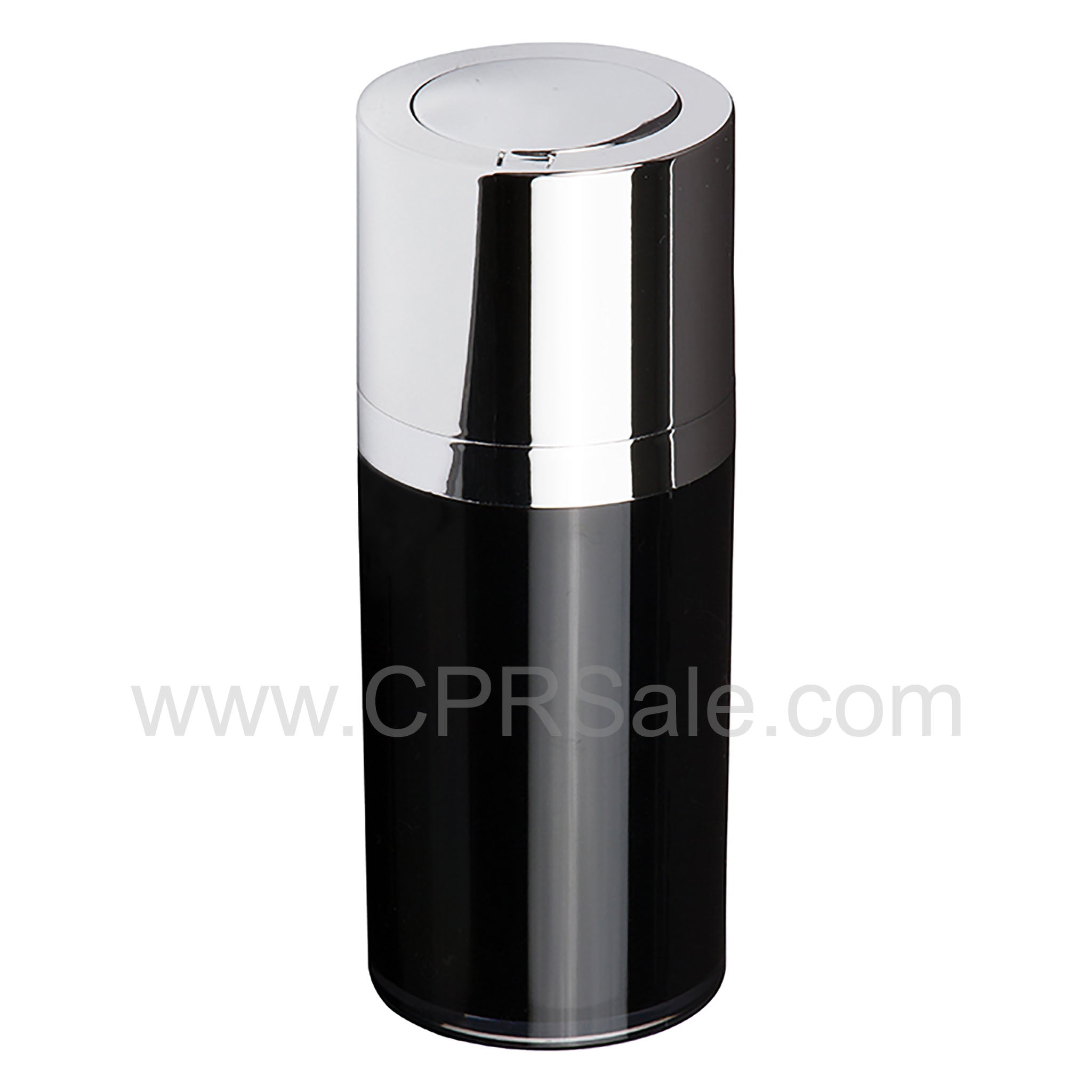 Airless Bottle, Shiny Silver Twist Up Dispenser, Black Body,  15 mL