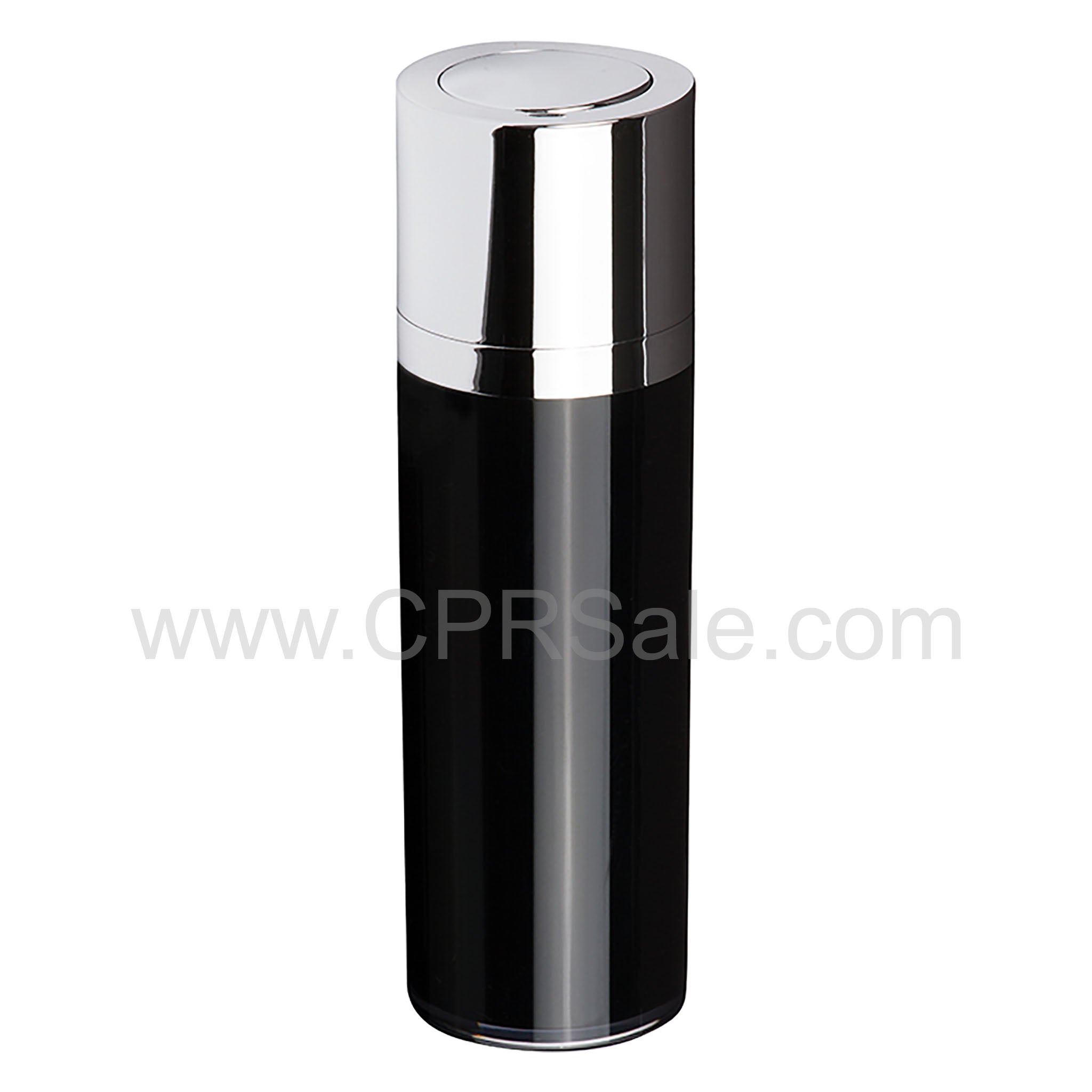 Airless Bottle, Shiny Silver Twist Up Dispenser, Black Body,  30 mL