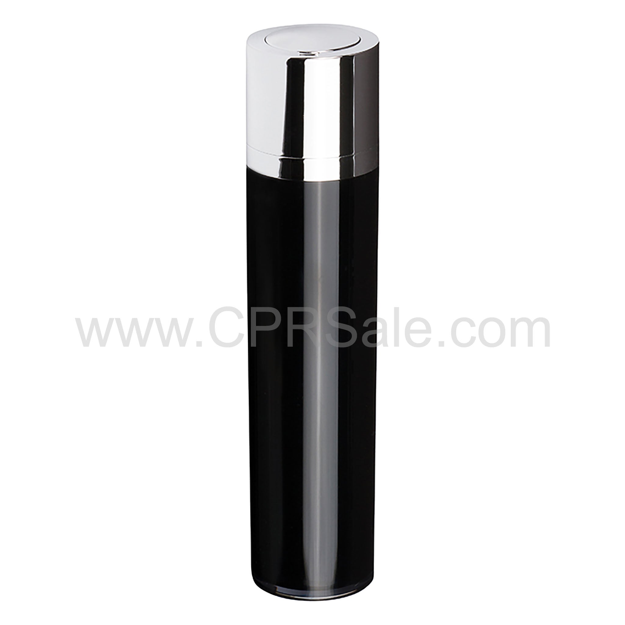 Airless Bottle, Shiny Silver Twist Up Dispenser, Black Body,  50 mL
