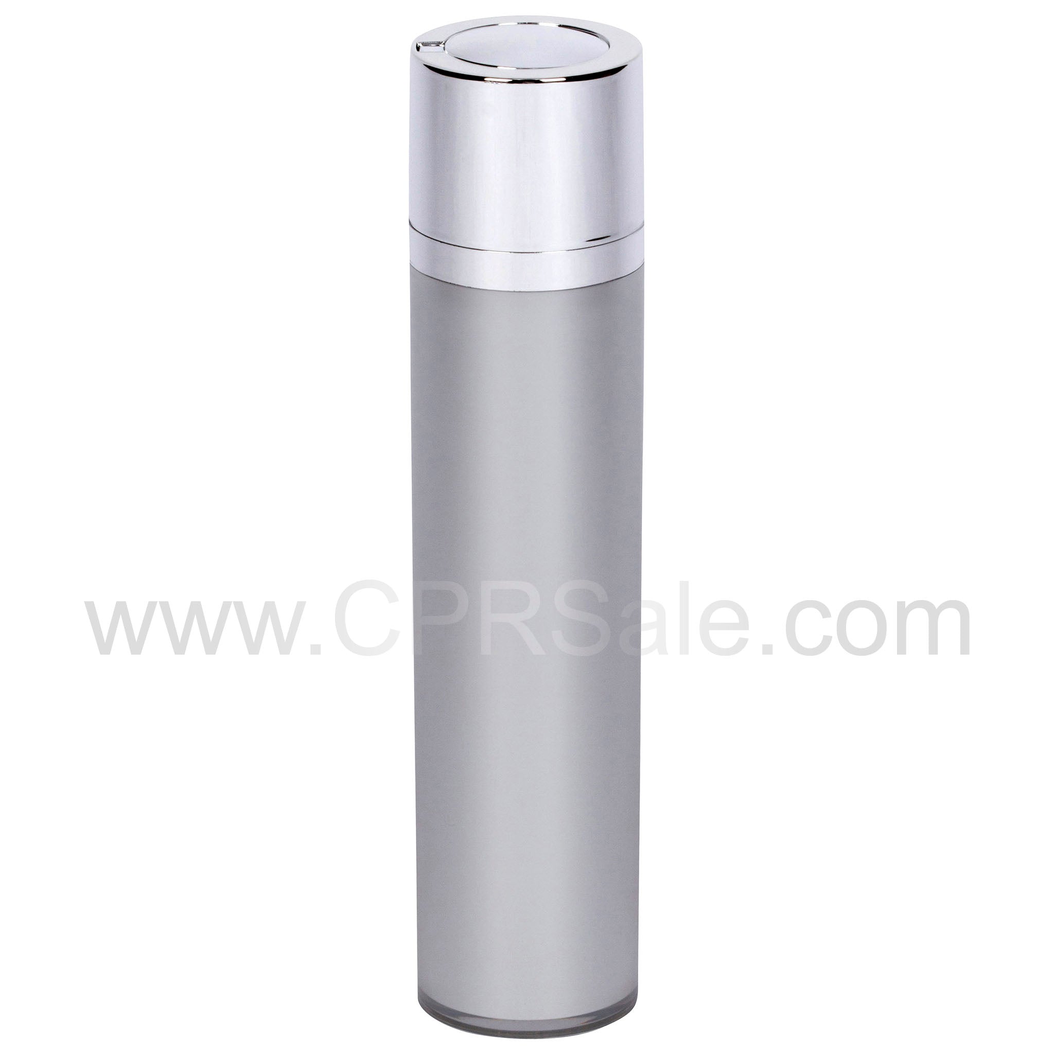 Airless Bottle, Shiny Silver Twist Up Dispenser, Platinum Body, 50 mL