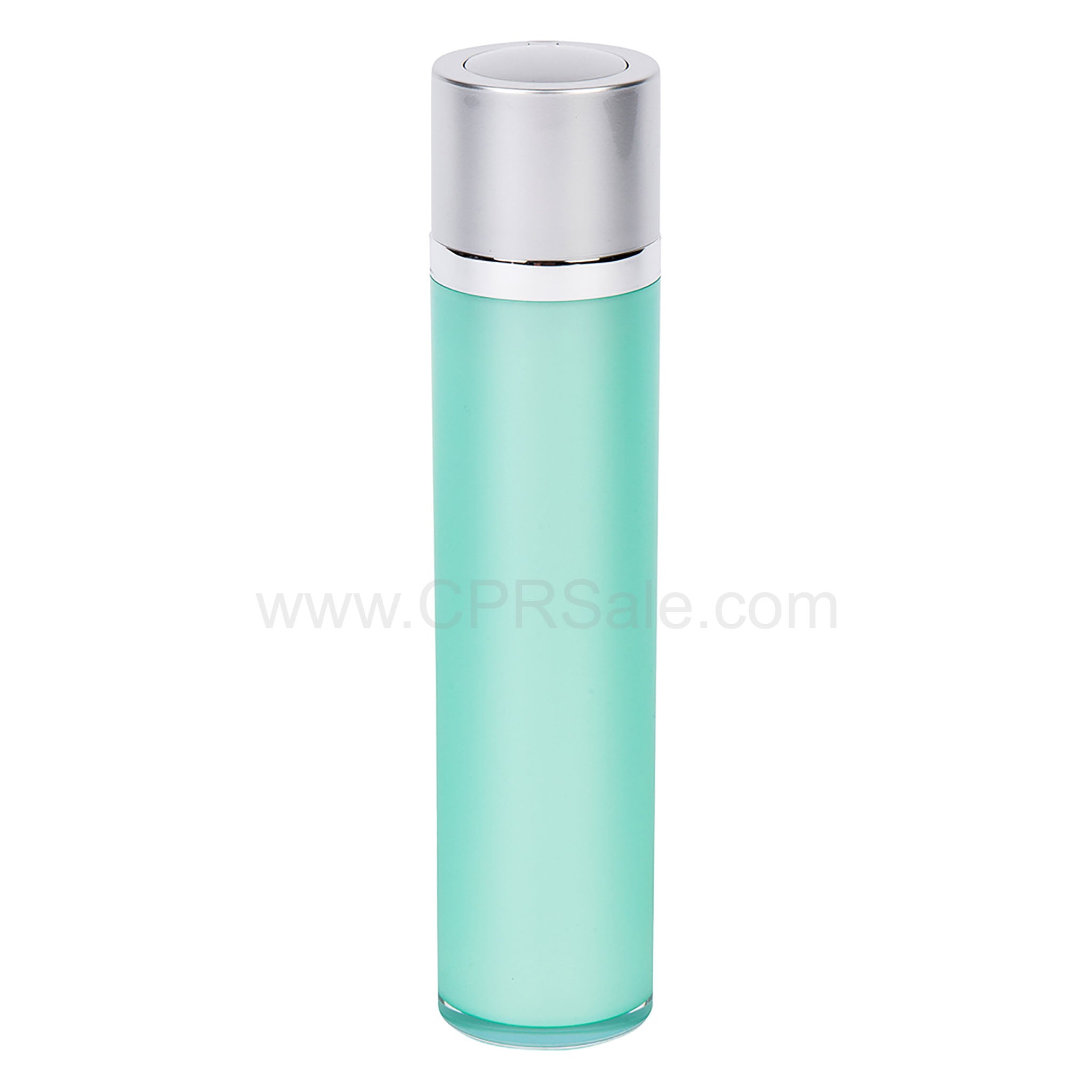 Airless Bottle, Teal Blue Twist Up Dispenser, Matte Silver Cap with Shiny Silver Band, Teal Body, 30 mL
