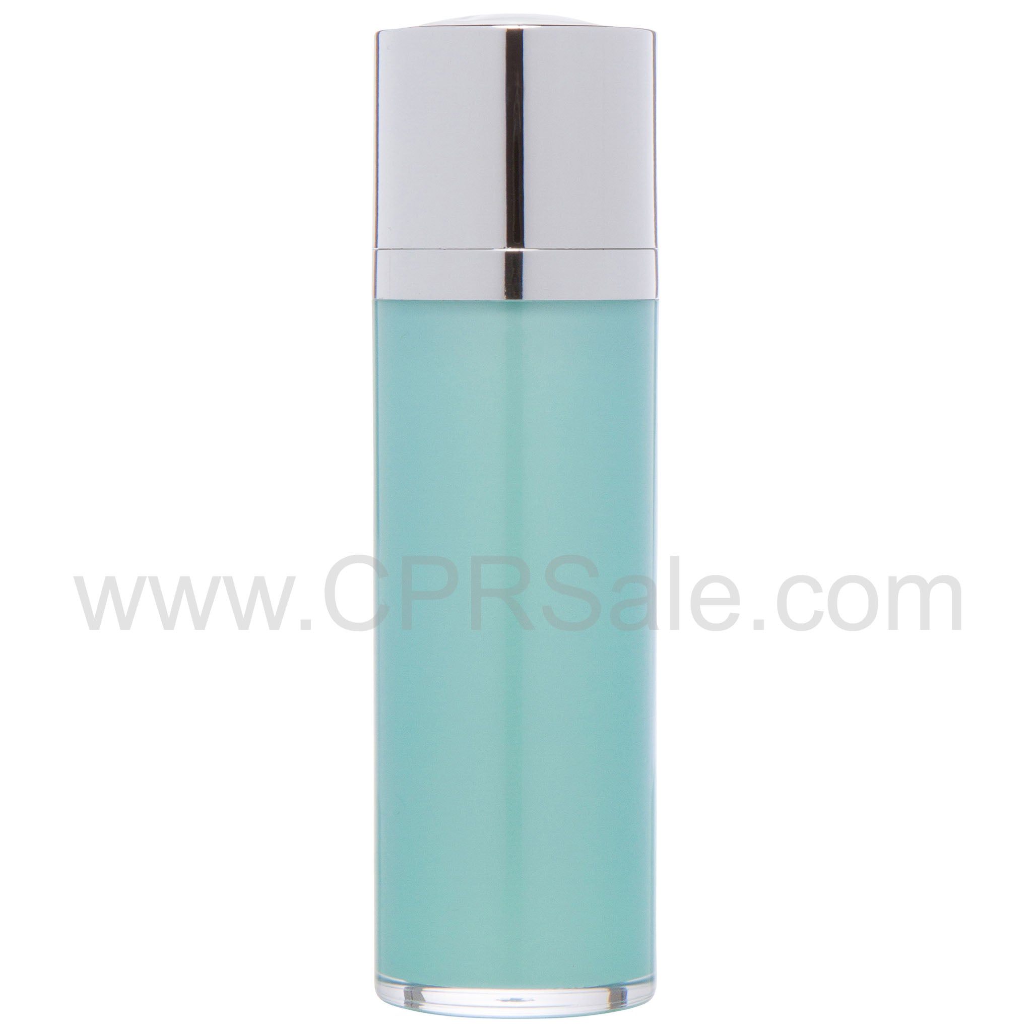 Airless Bottle, Shiny Silver Twist Up Dispenser with Shiny Actuator, Teal Body, 30 mL