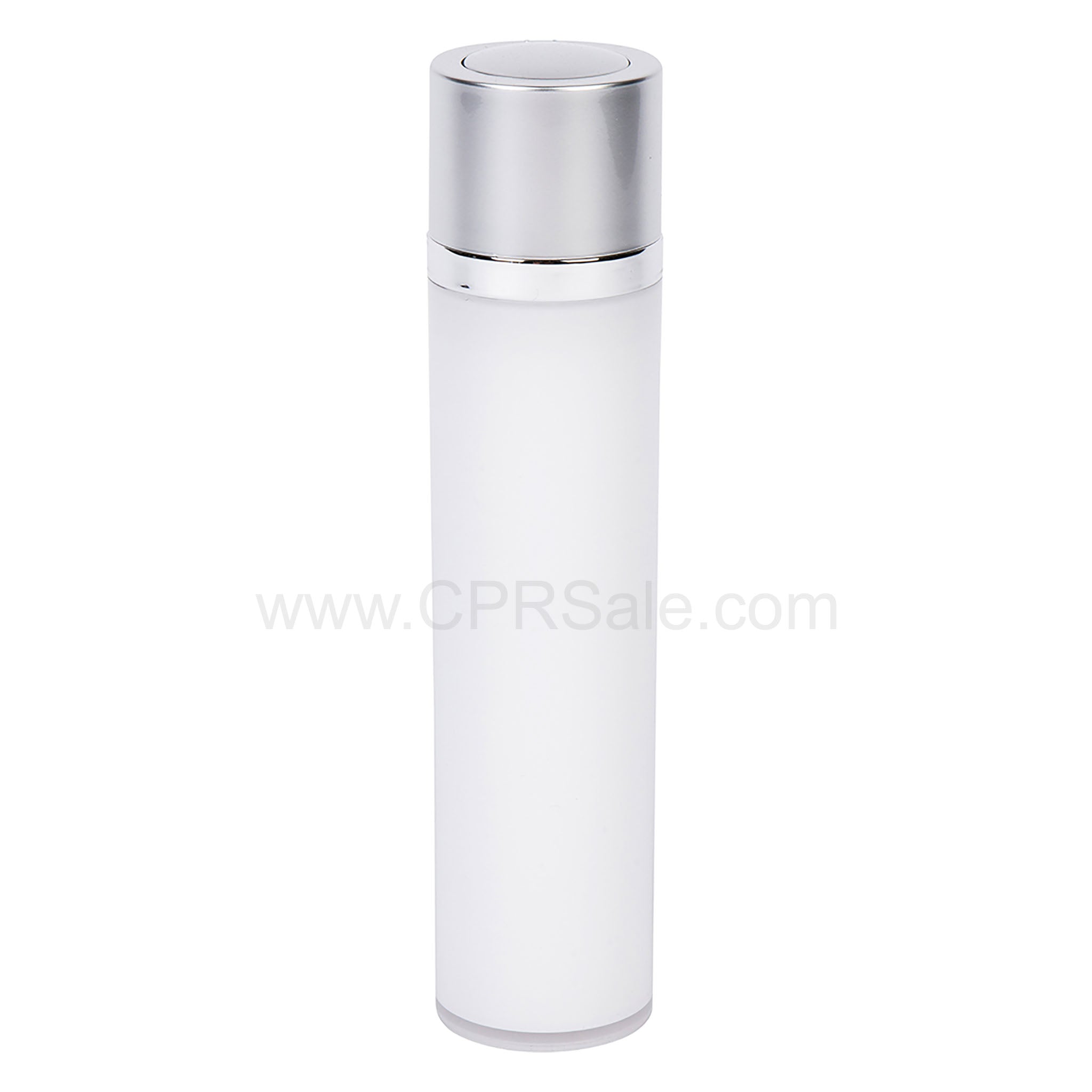 Airless Bottle, Matte Silver Twist Up Dispenser with Shiny Silver Band, White Body, 15 mL