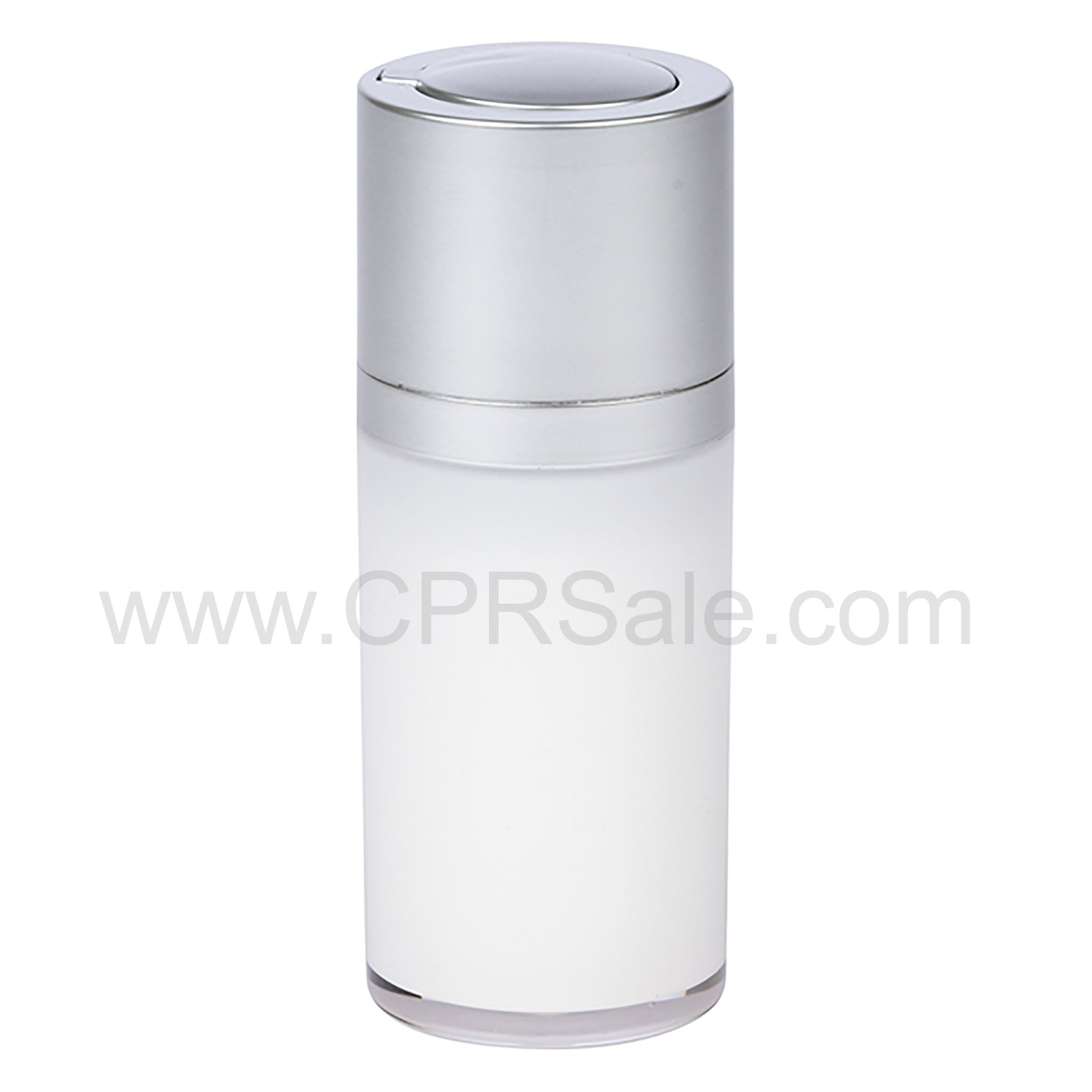 Airless Bottle, Matte Silver Twist Up Dispenser, White Body, 15 mL