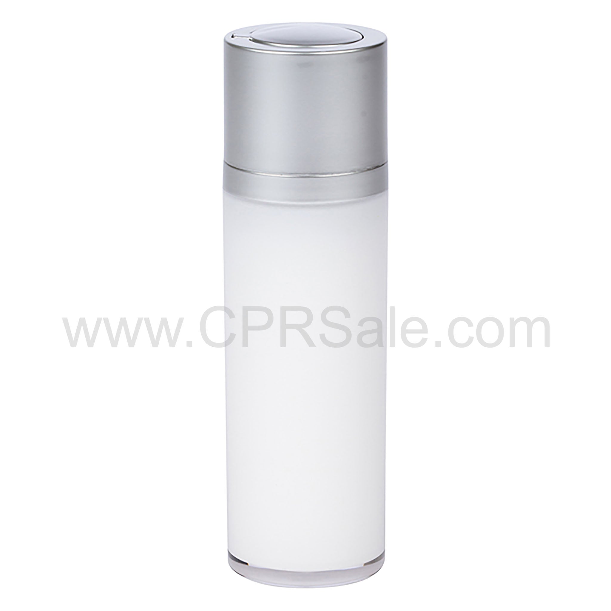 Airless Bottle, Matte Silver Twist Up Dispenser, White Body, 30 mL
