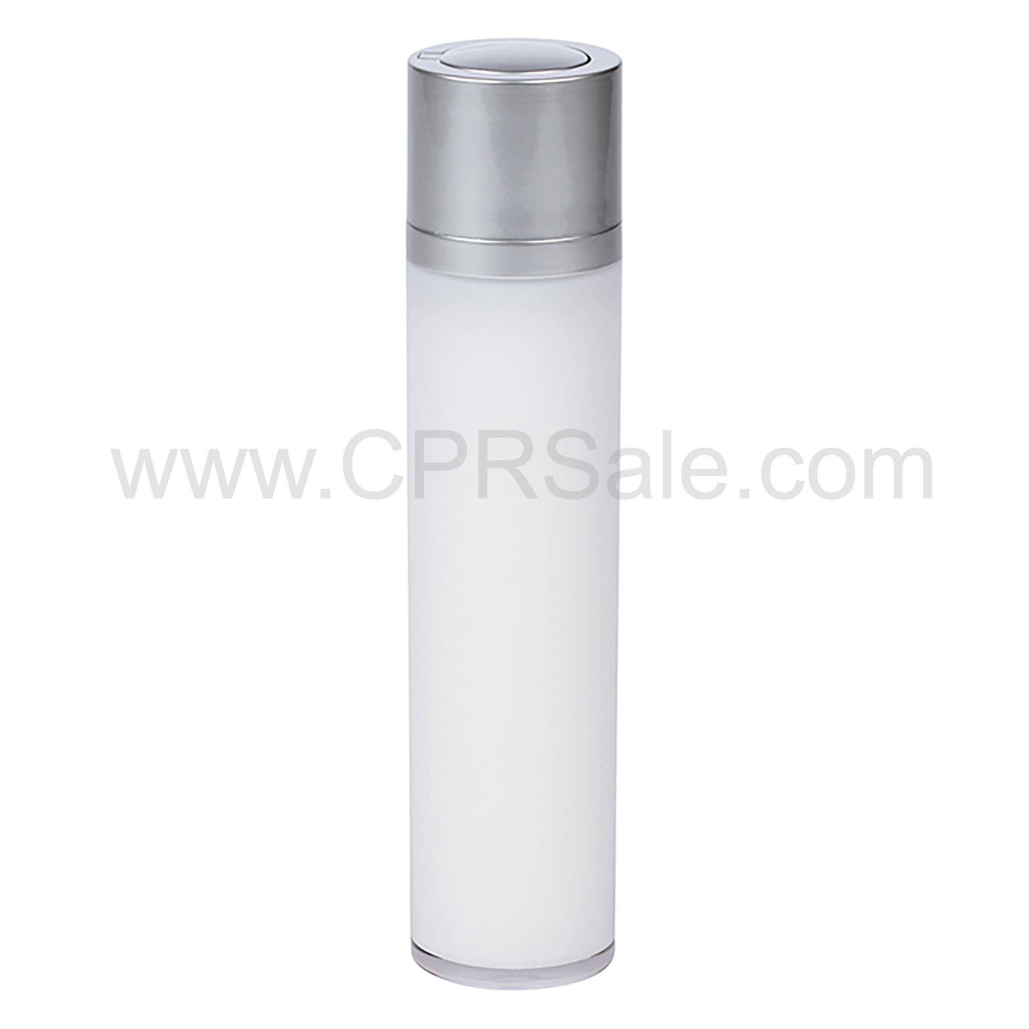 Airless Bottle, Matte Silver Twist Up Dispenser, White Body, 50 mL