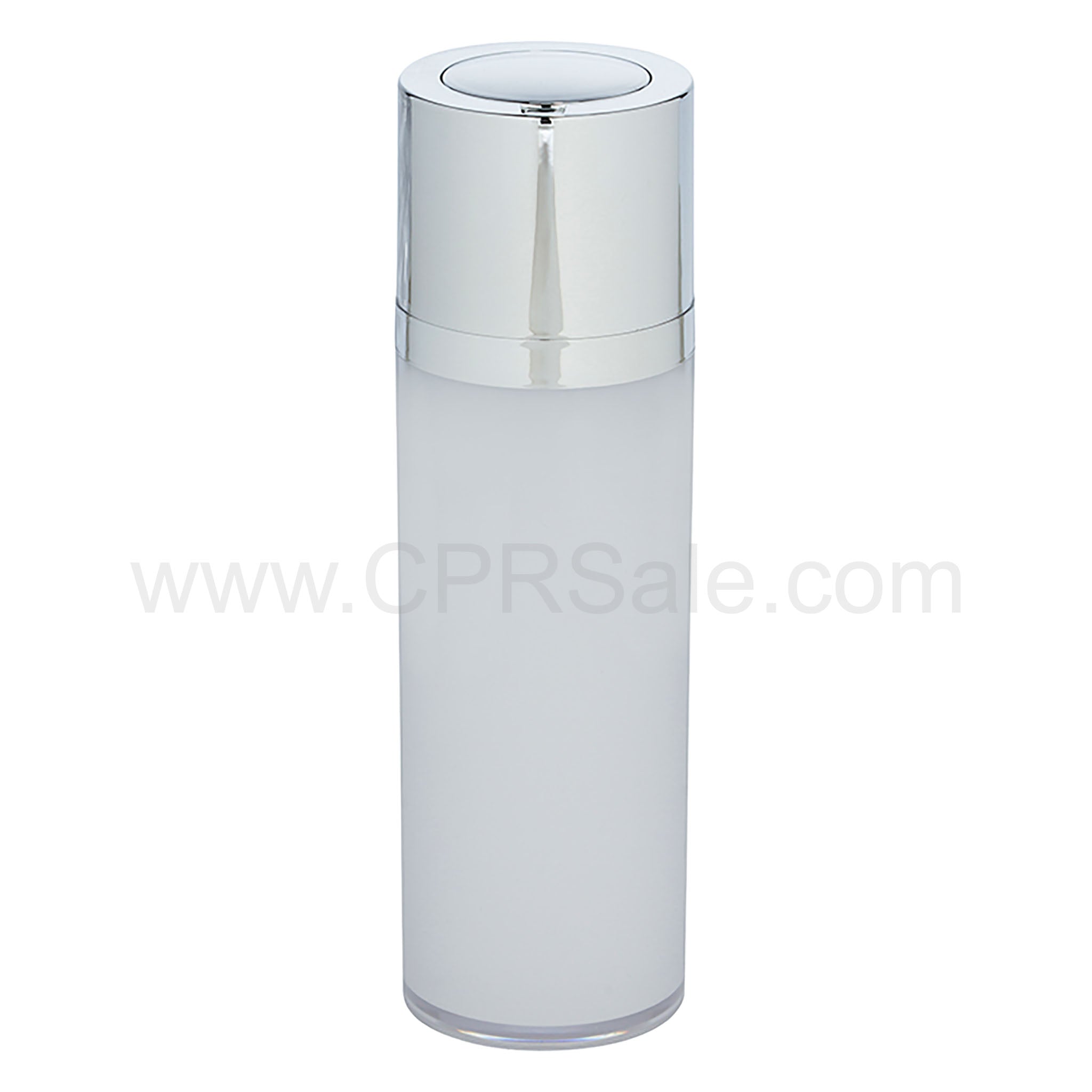 Airless Bottle, Shiny Silver Twist Up Dispenser, White Body,  50 mL