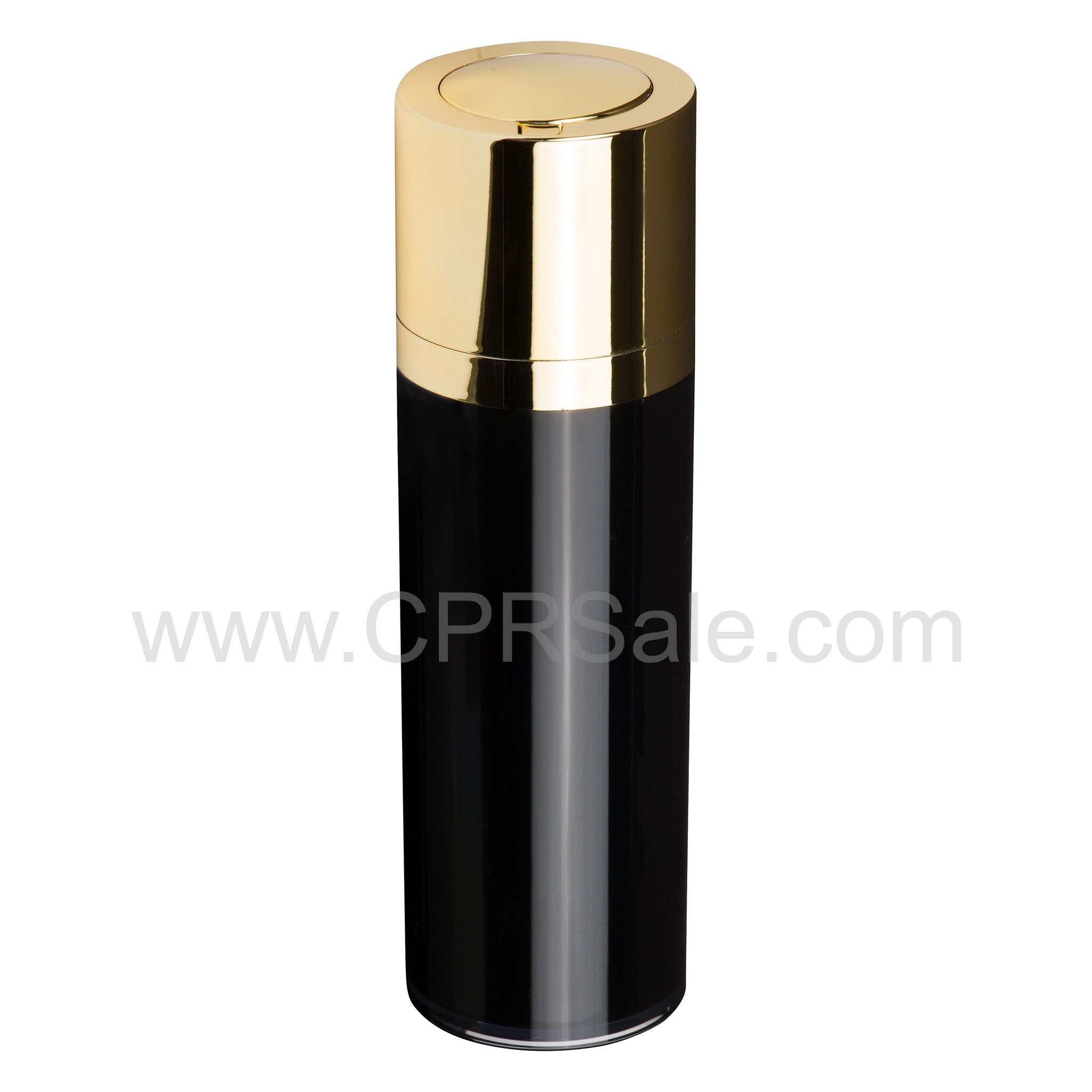 Airless Bottle, Shiny Gold Twist Up Dispenser, Black Body, 15 mL