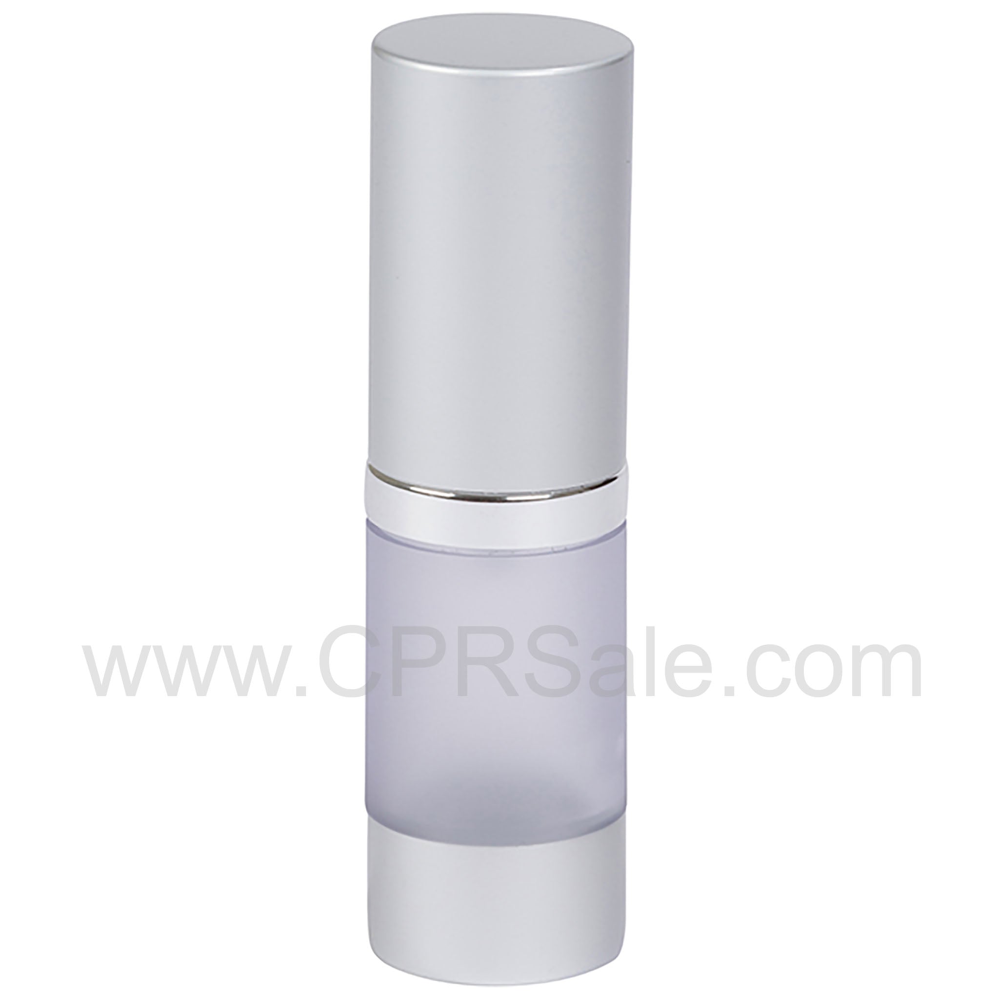 Airless Bottle, Matte Silver Cap, Shiny Silver Collar, Frosted Body, 10 mL
