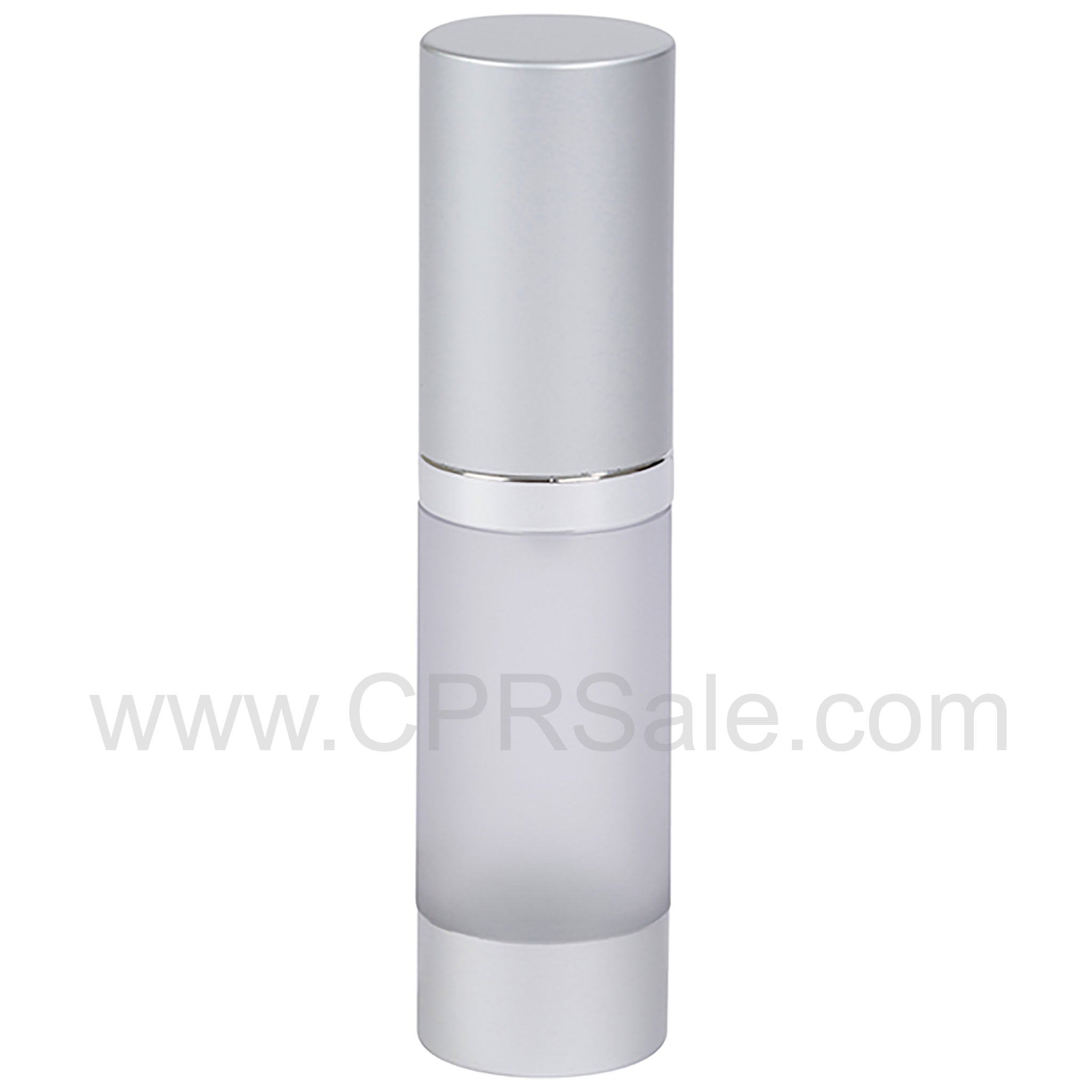 Airless Bottle, Matte Silver Cap, Shiny Silver Collar, Frosted Body, 15 mL