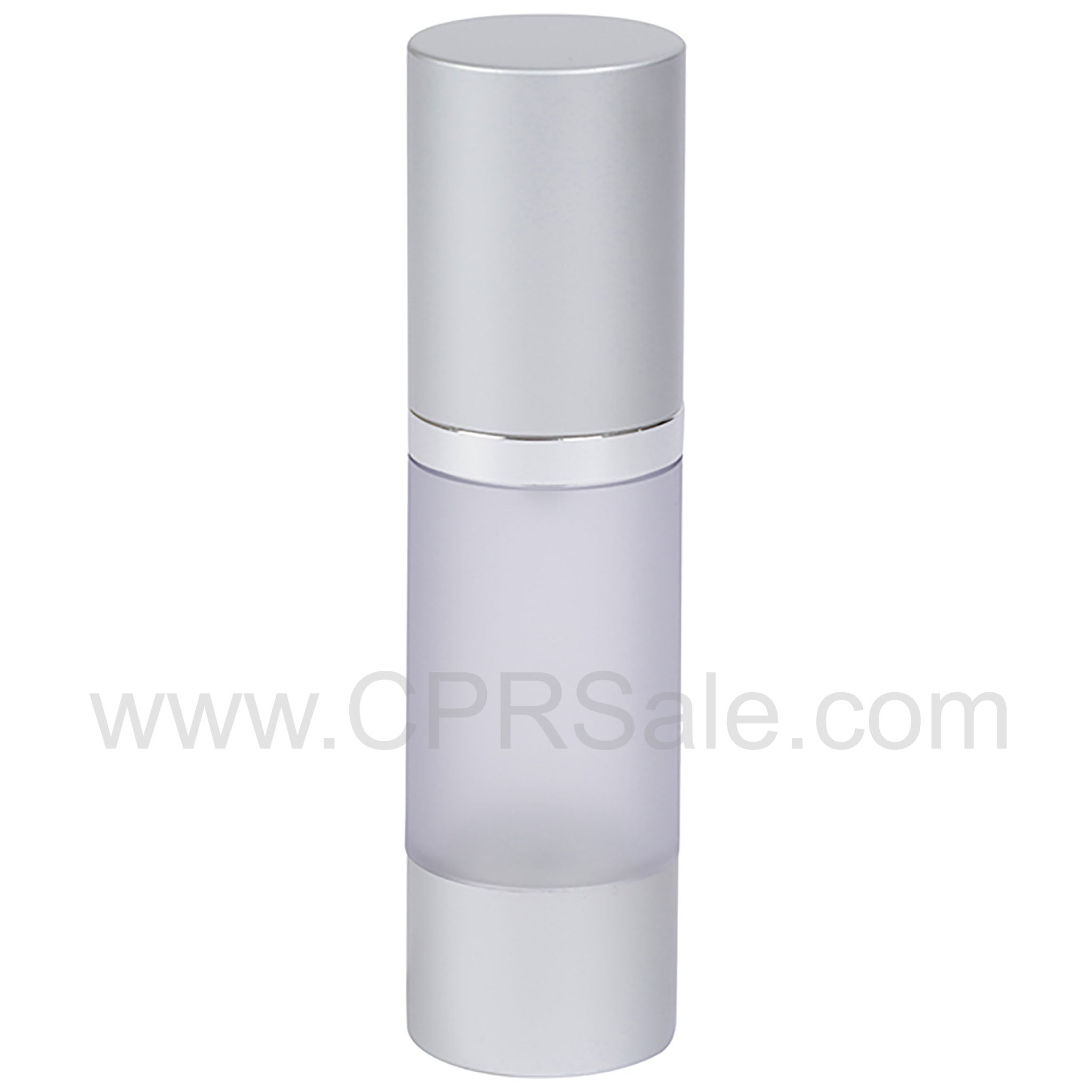 Airless Bottle, Matte Silver Cap, Shiny Silver Collar, Frosted Body, 30 mL
