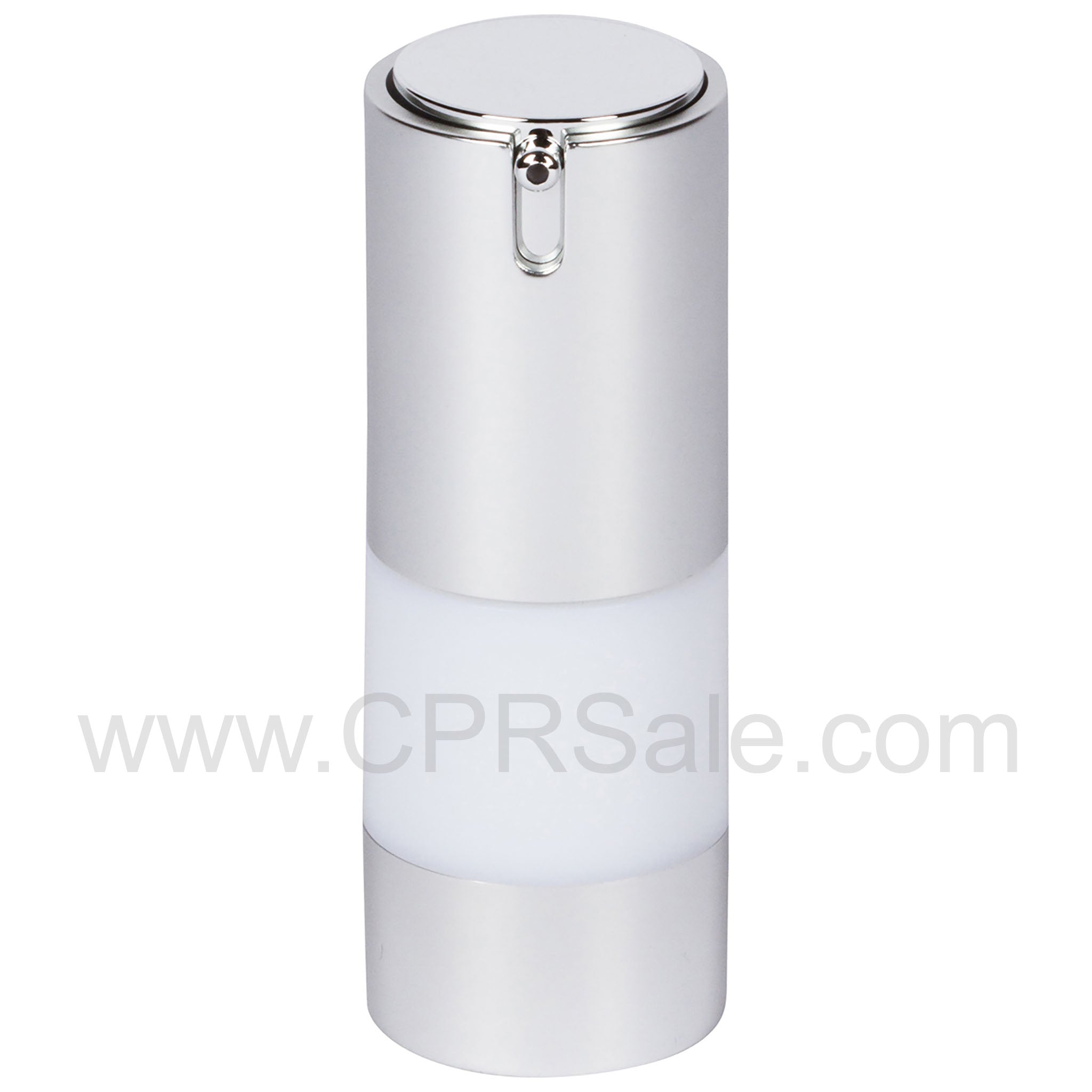 Airless Bottle, Matte Silver Collar, Shiny Silver Actuator, White Body, 15 mL