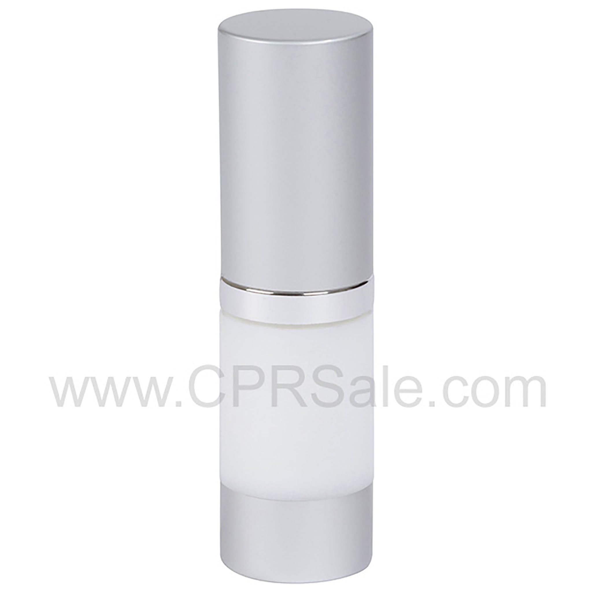 Airless Bottle, Matte Silver Cap, Shiny Silver Collar, White Body, 10 mL