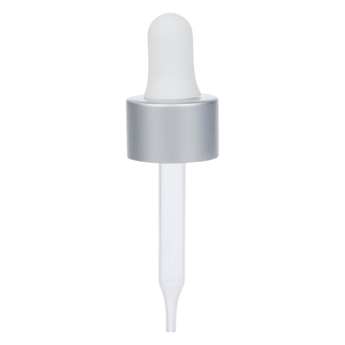 Matte Silver Skirt, Dropper with White Rubber Bulb, 7 x 76mm, (Fits 20-400 1oz. Bottle)
