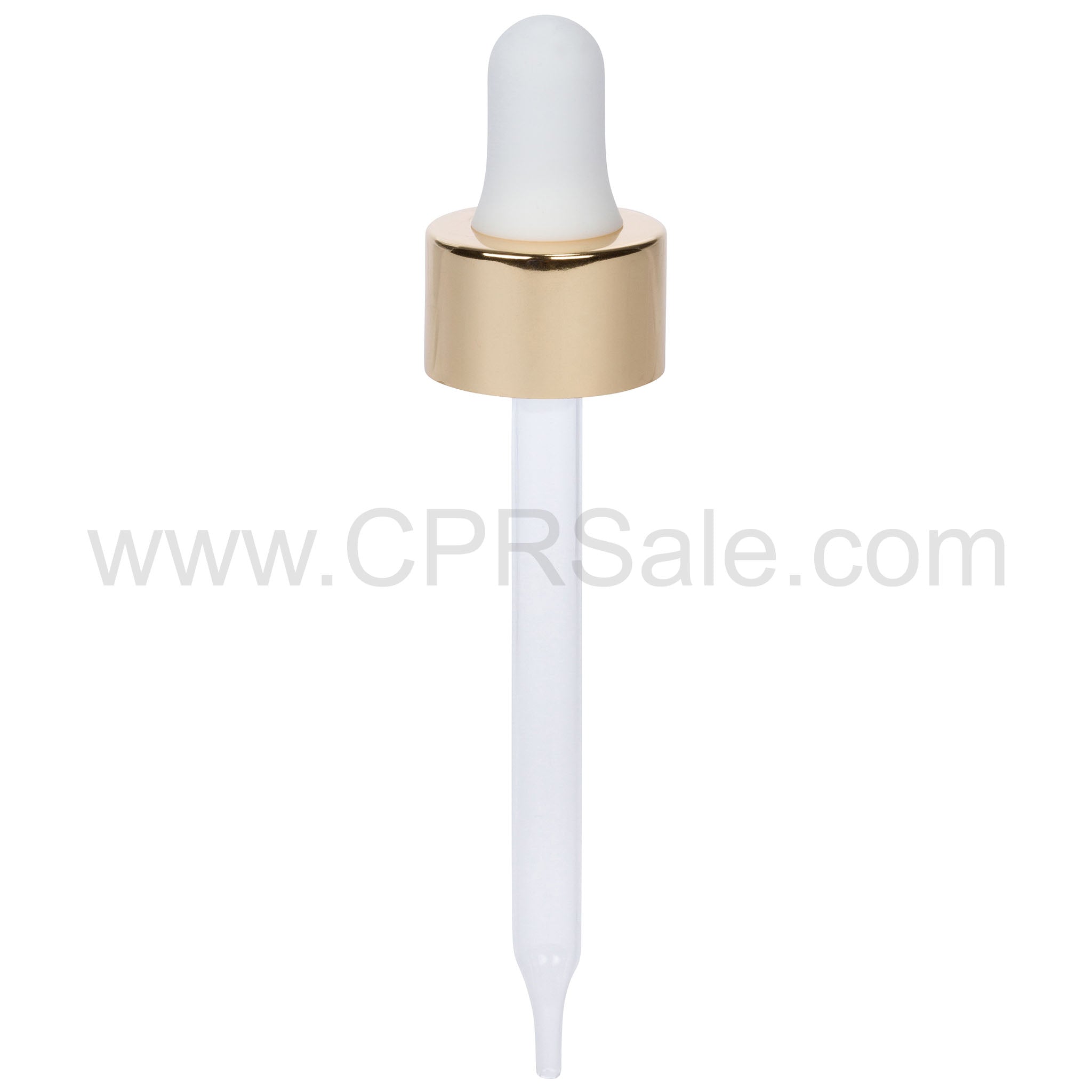 Shiny Gold Skirt Dropper with White Rubber Bulb, 7mm x 65mm, (Fits 18-400 0.5oz. Bottle)